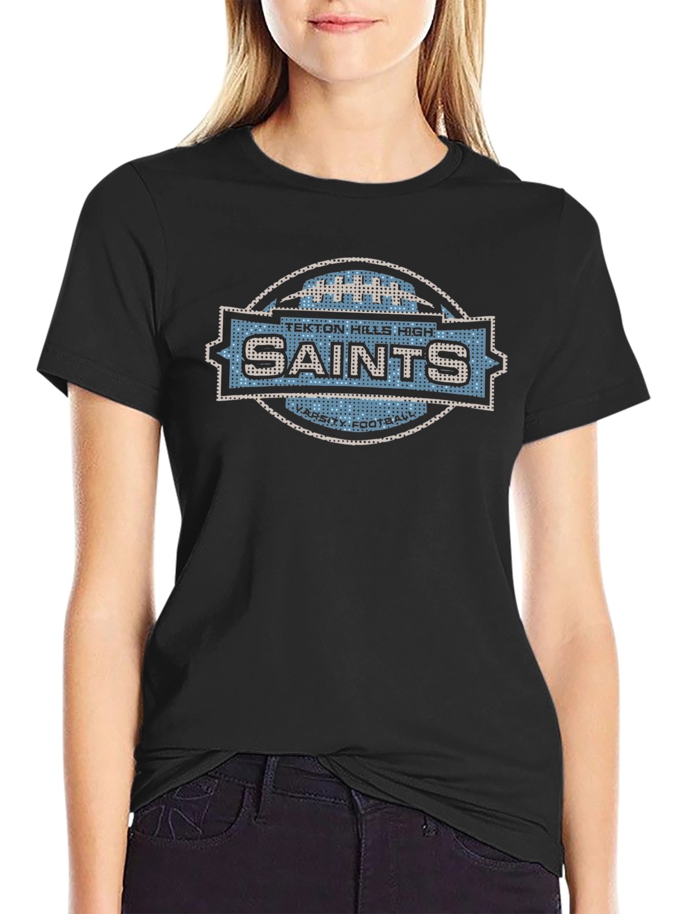 Tekton Hills Saints Varsity Football Black T-Shirt
