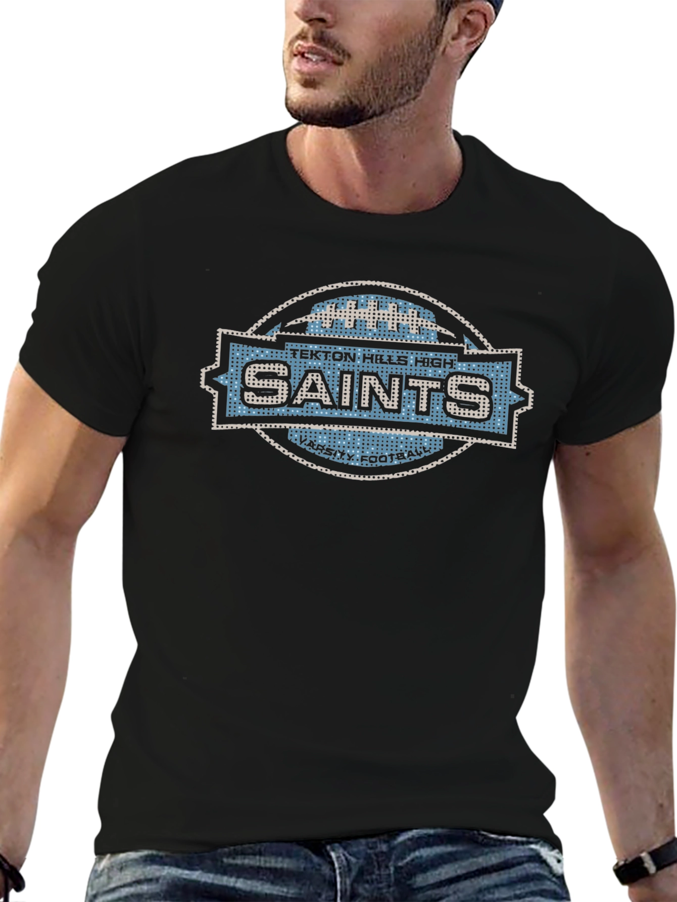 Tekton Hills Saints Varsity Football Black T-Shirt