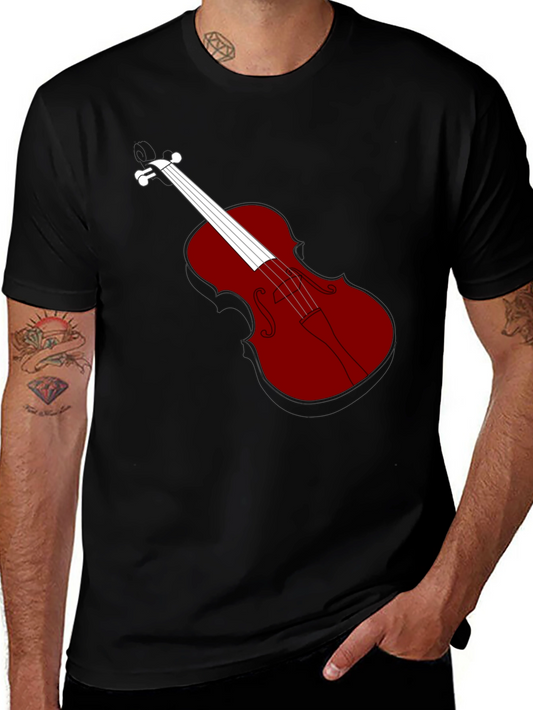 Violin Graphic Tee - Black Cotton Blend T-Shirt