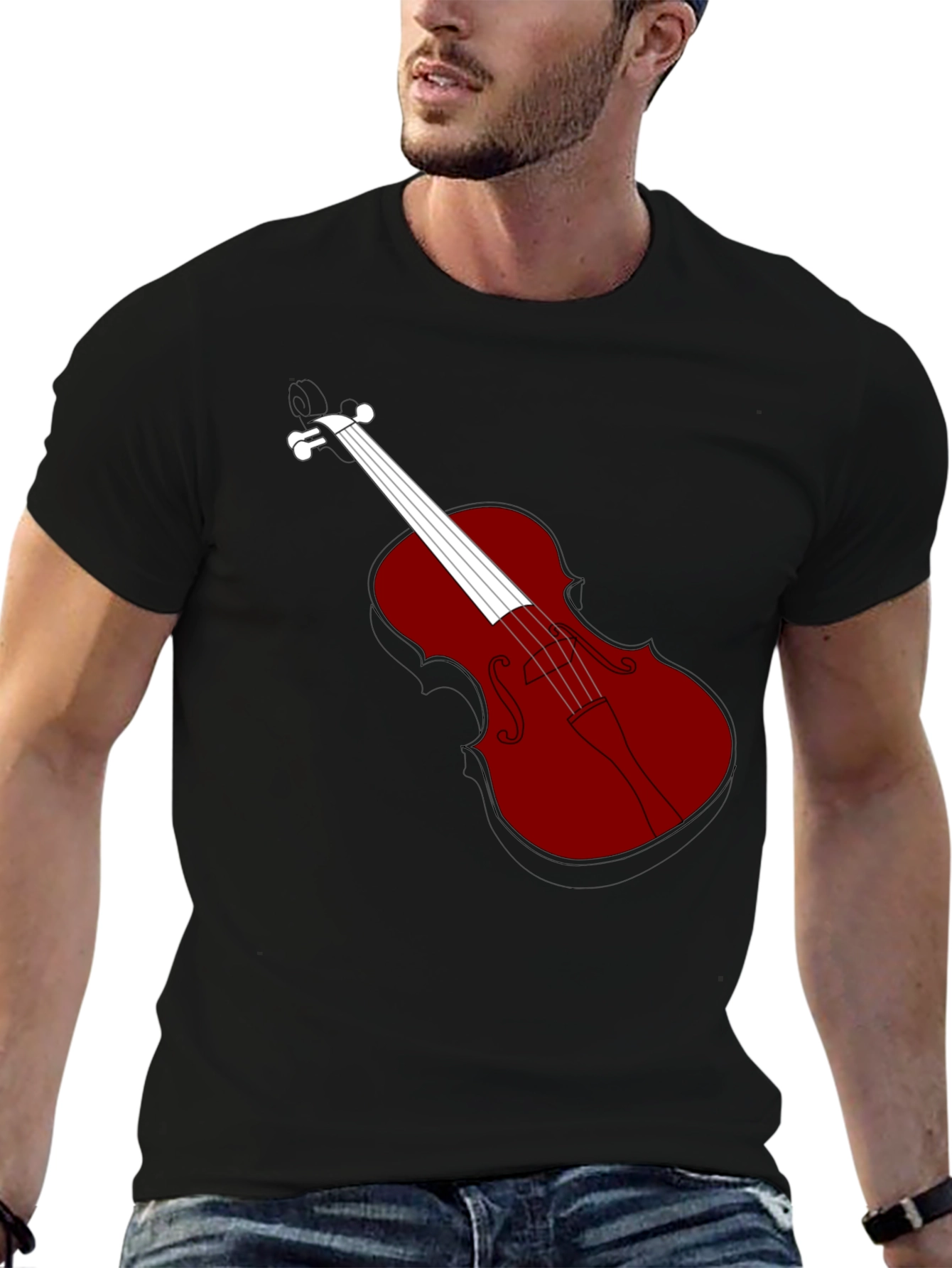 Violin Graphic Tee - Black Cotton Blend T-Shirt