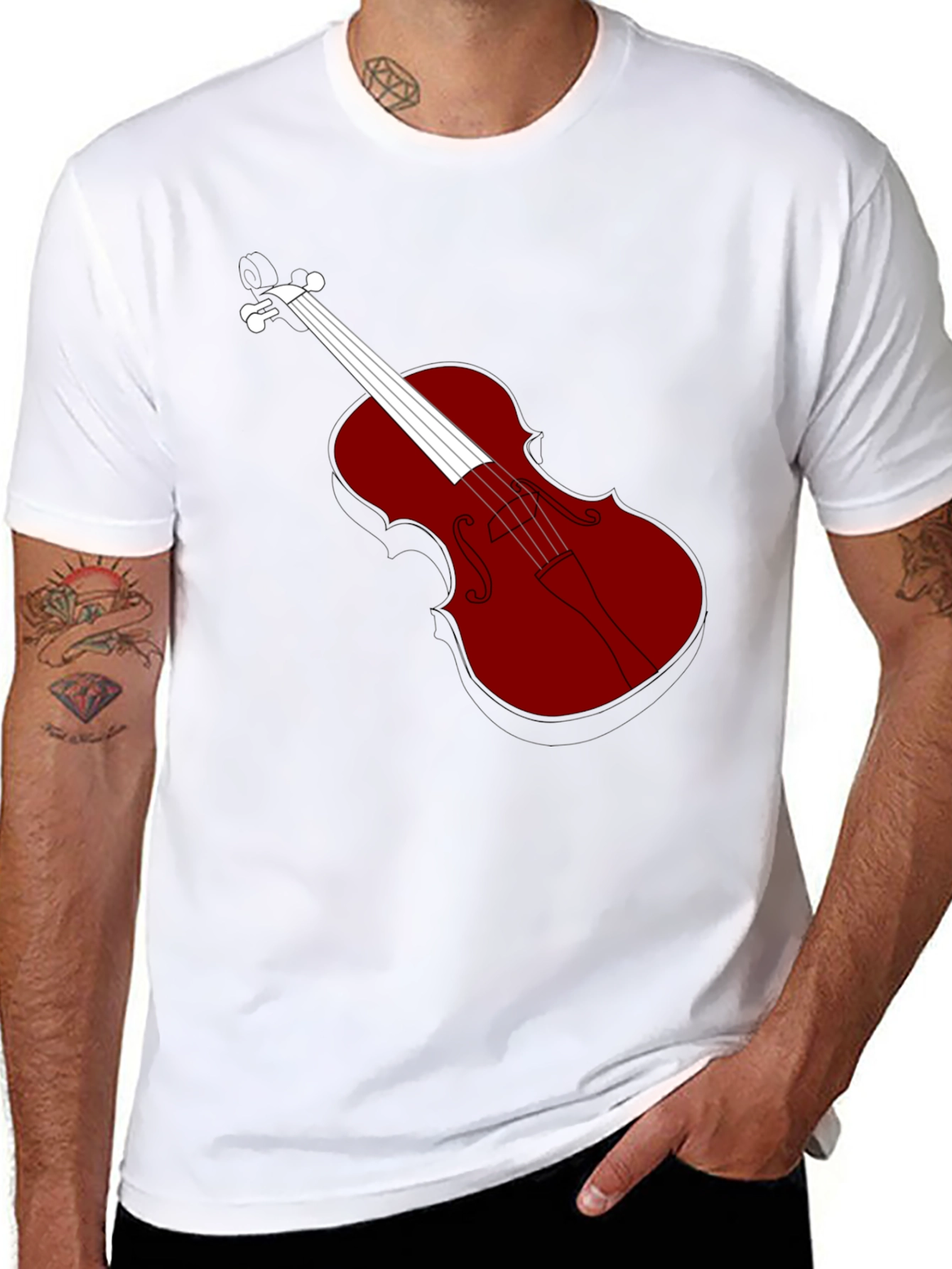 Violin Graphic Tee - Black Cotton Blend T-Shirt