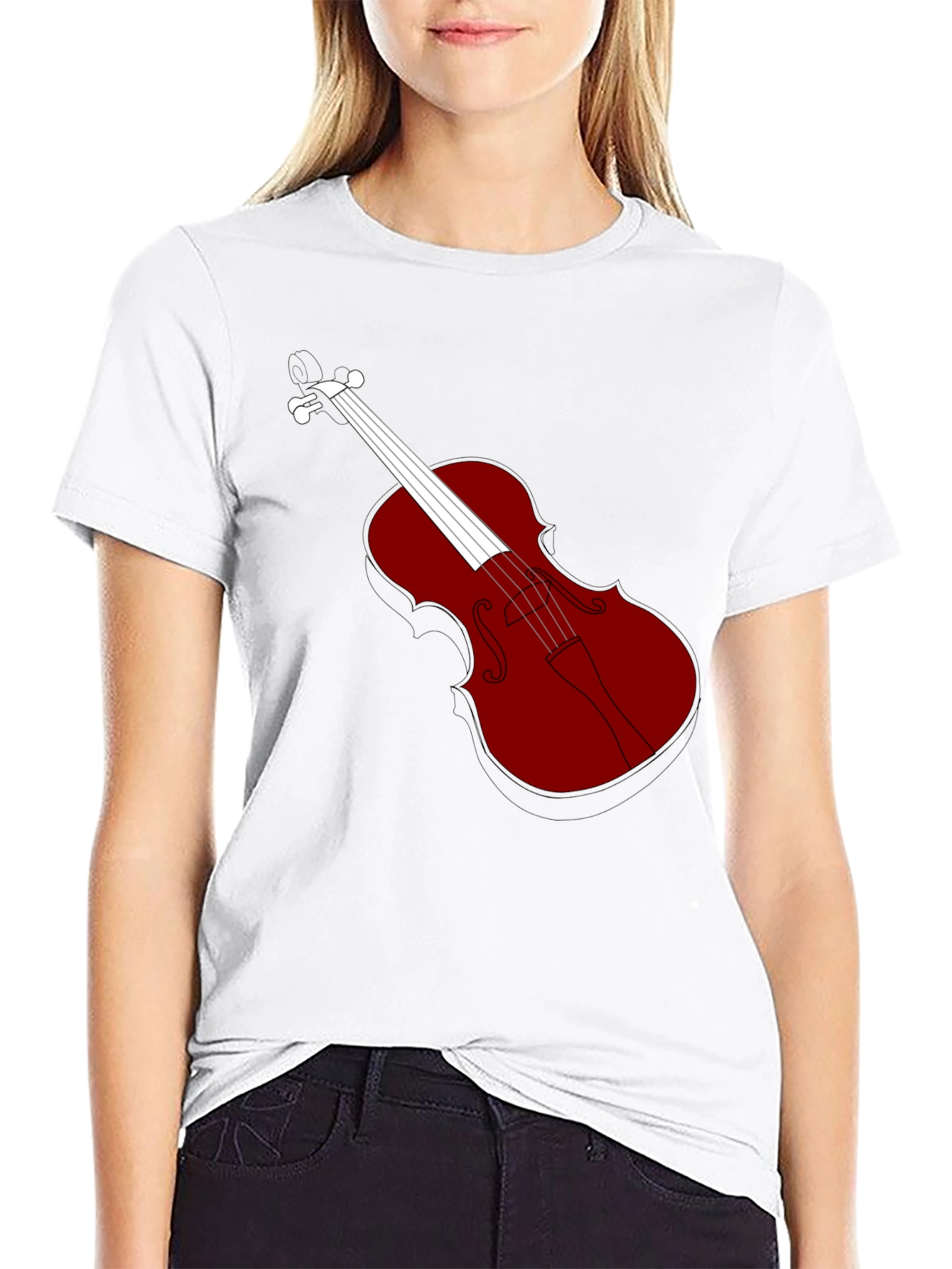 Violin Graphic Tee - Black Cotton Blend T-Shirt