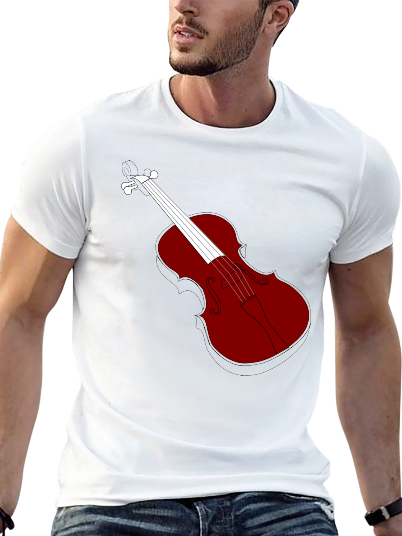 Violin Graphic Tee - Black Cotton Blend T-Shirt