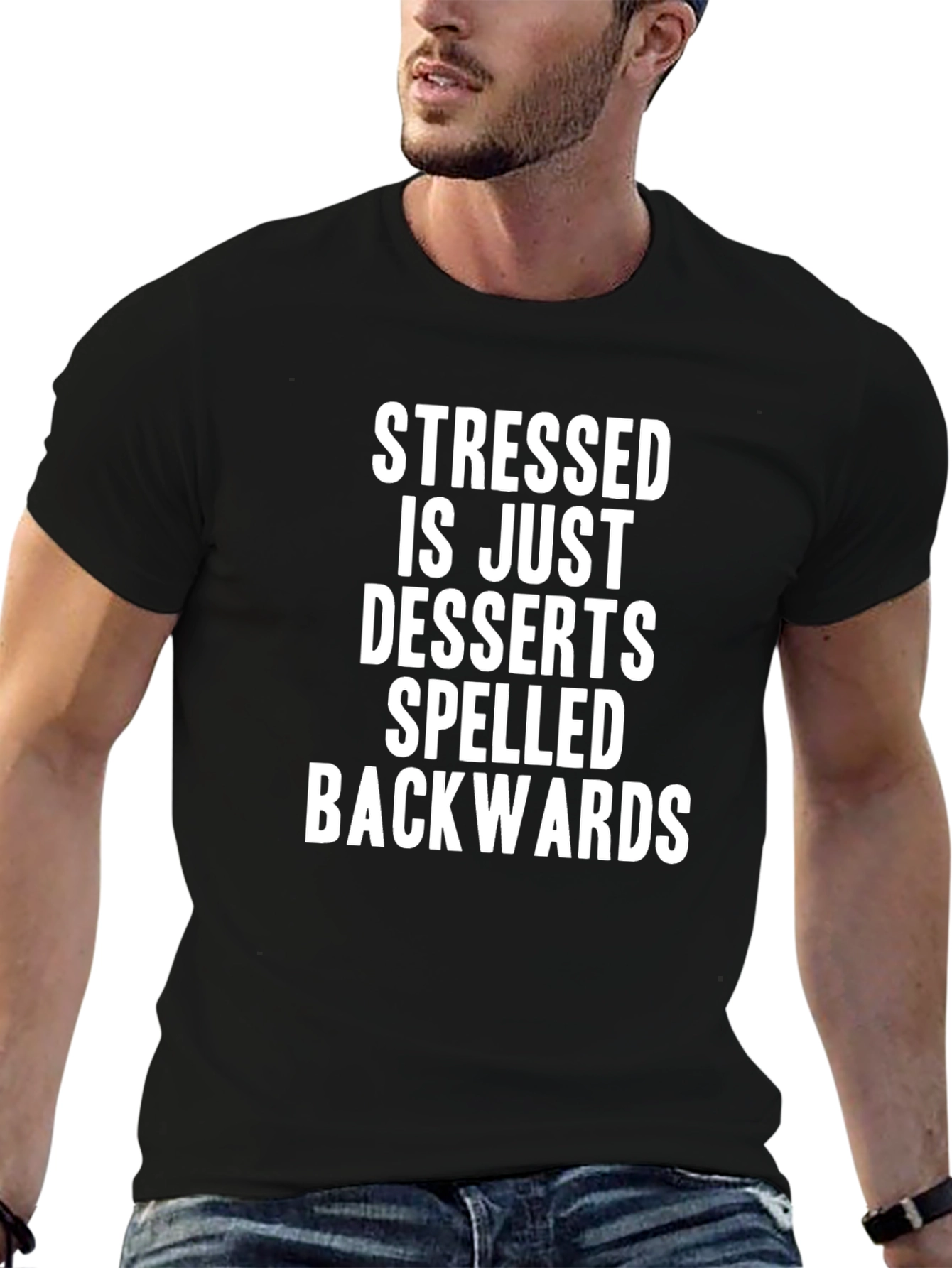 Stressed is Desserts Backwards Mens Black T-Shirt