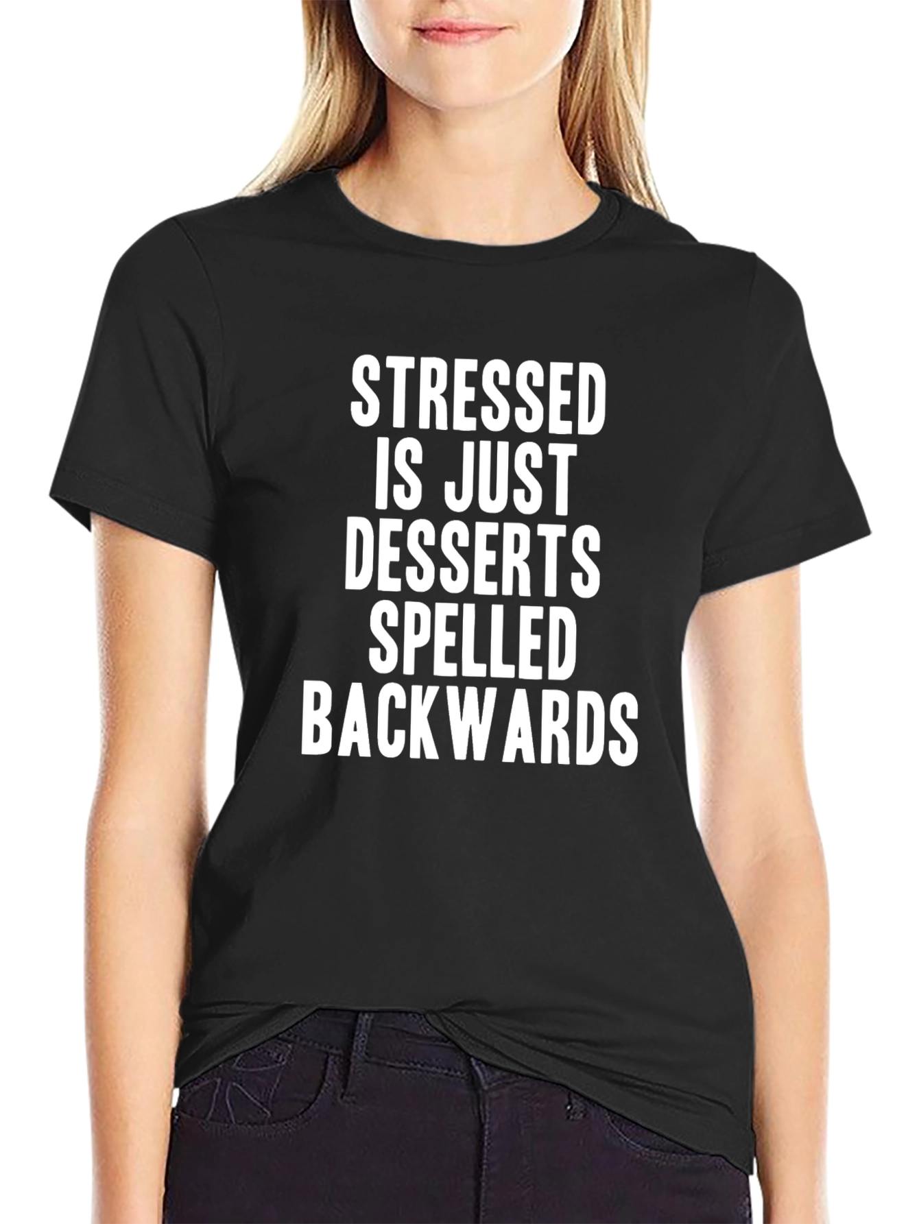 Stressed is Desserts Backwards Mens Black T-Shirt