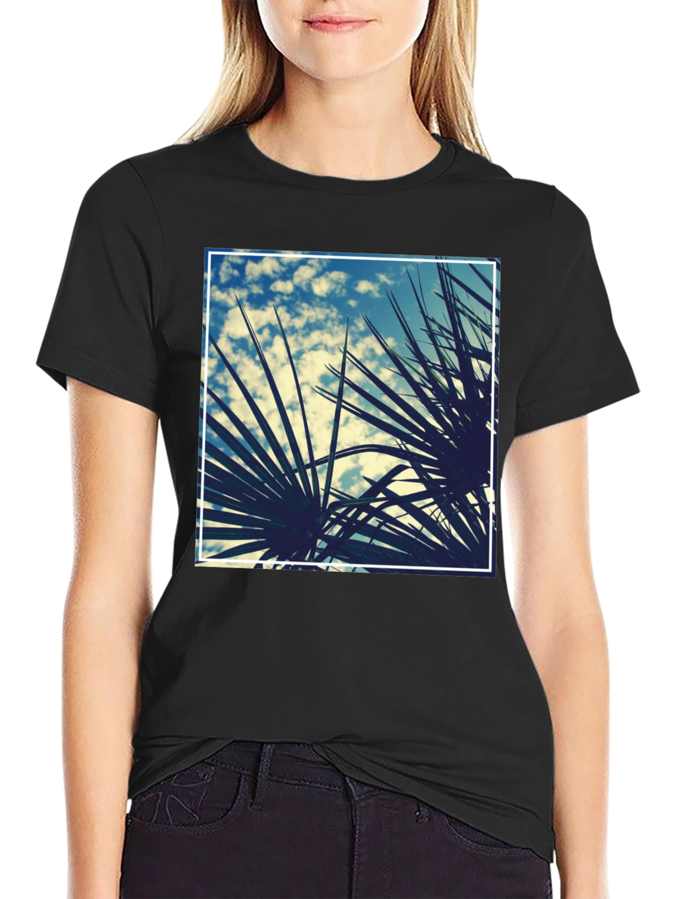 Tropical Palms Graphic Tee - Black Cotton Shirt
