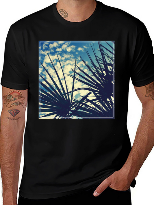 Tropical Palms Graphic Tee - Black Cotton Shirt