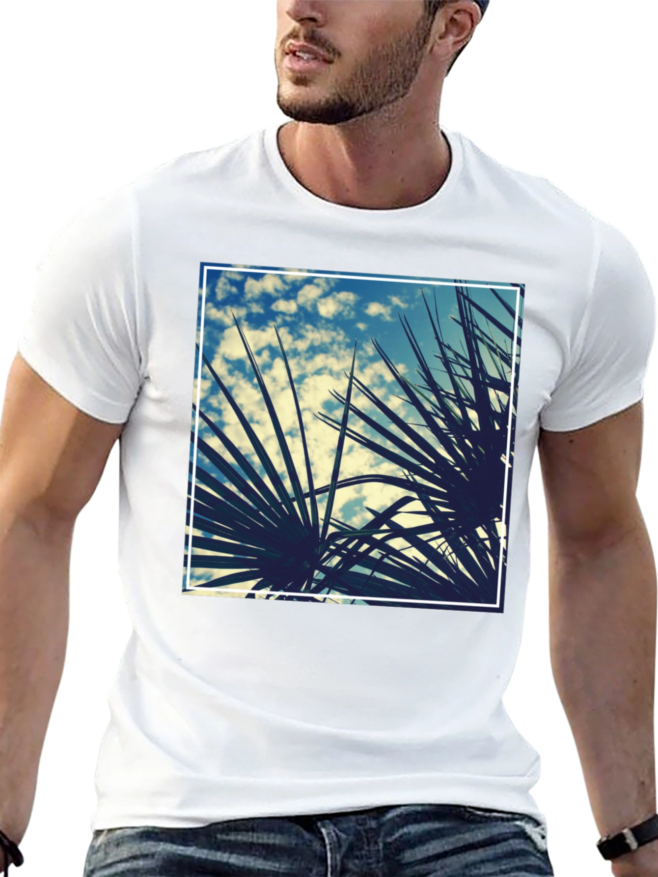 Tropical Palms Graphic Tee - Black Cotton Shirt