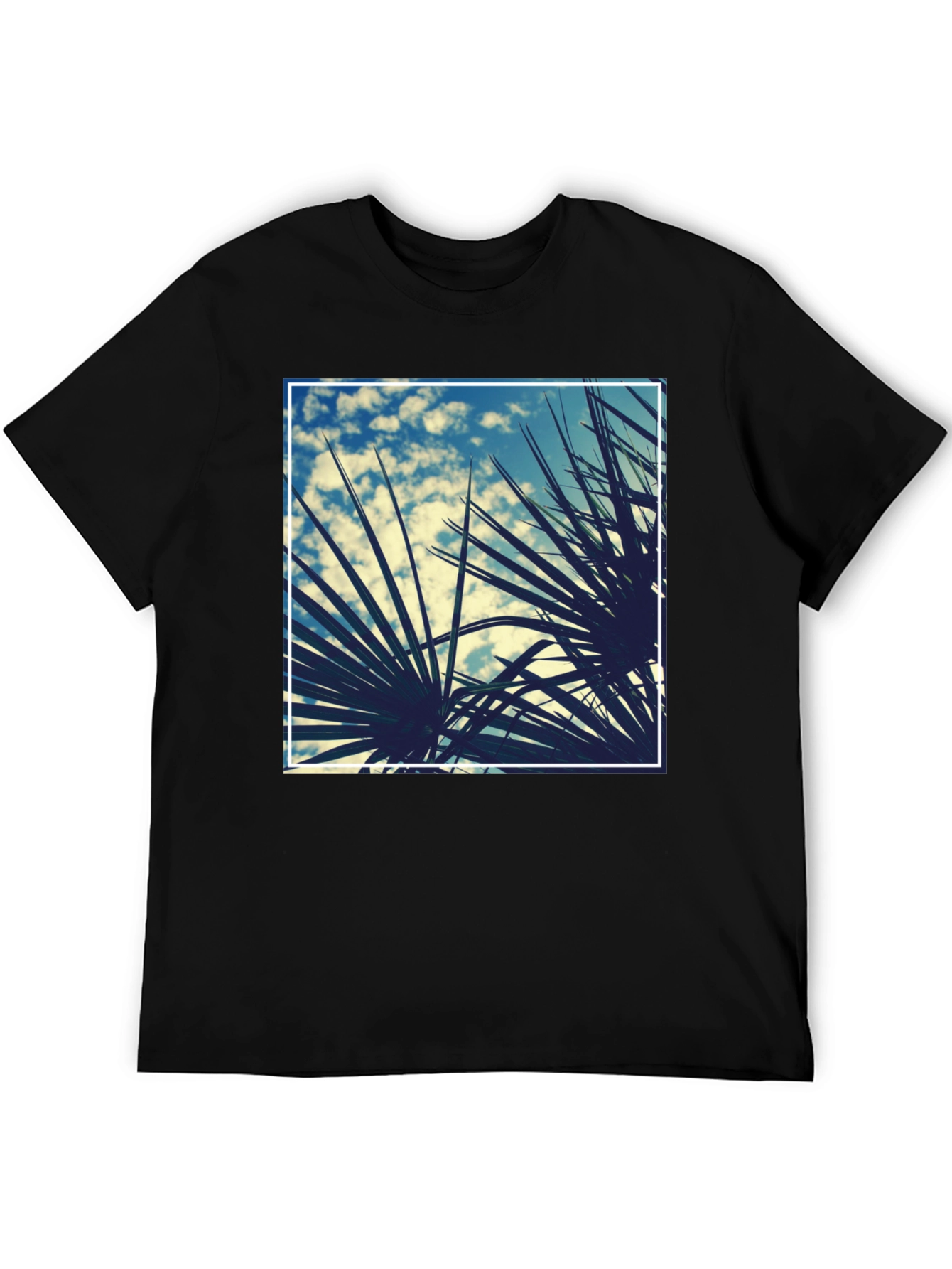 Tropical Palms Graphic Tee - Black Cotton Shirt