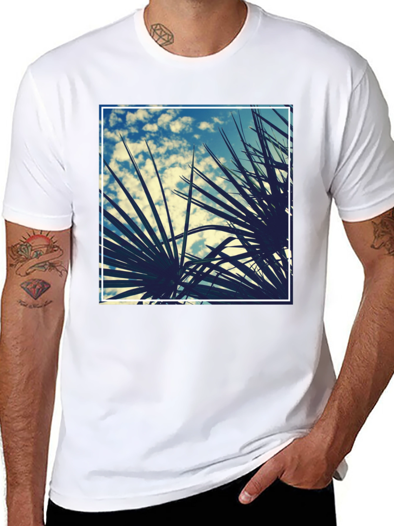 Tropical Palms Graphic Tee - Black Cotton Shirt