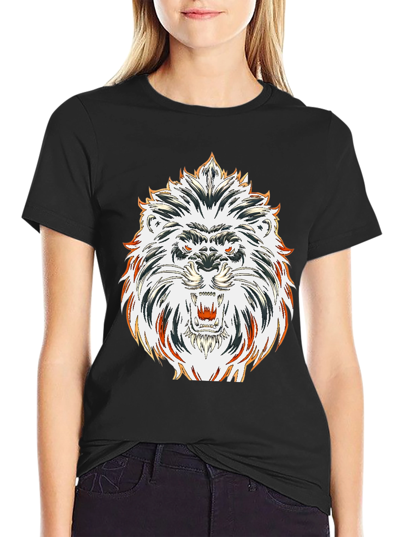 Bold Lion Graphic Tee - Black Cotton