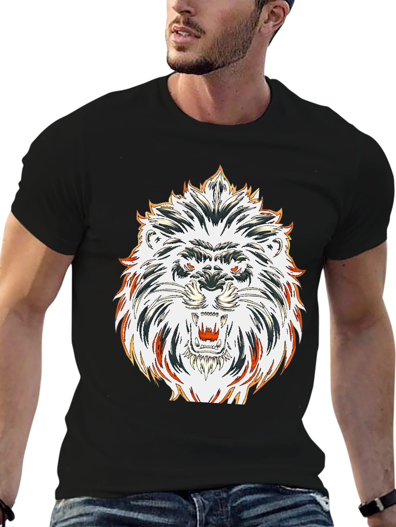 Bold Lion Graphic Tee - Black Cotton