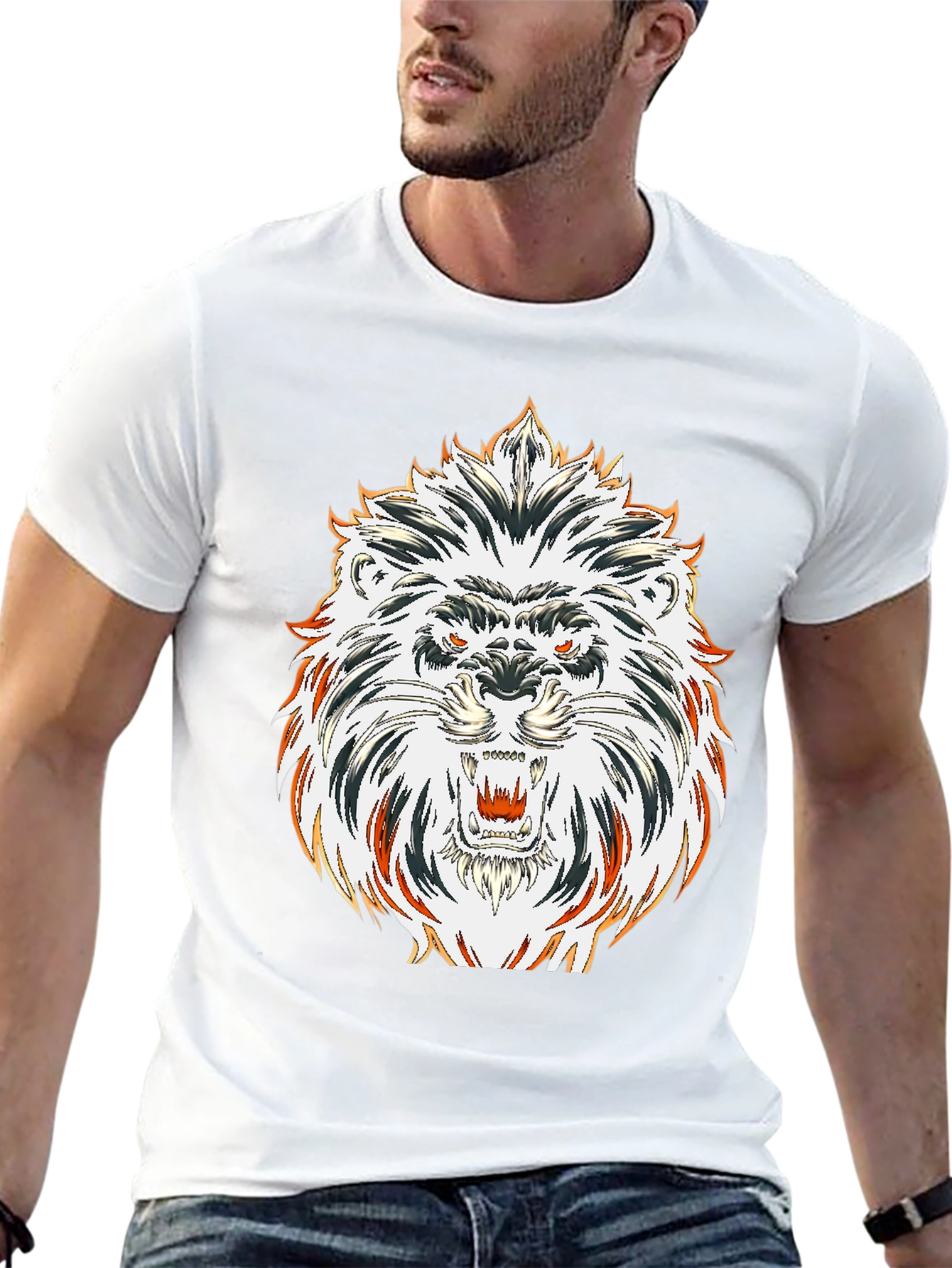 Bold Lion Graphic Tee - Black Cotton