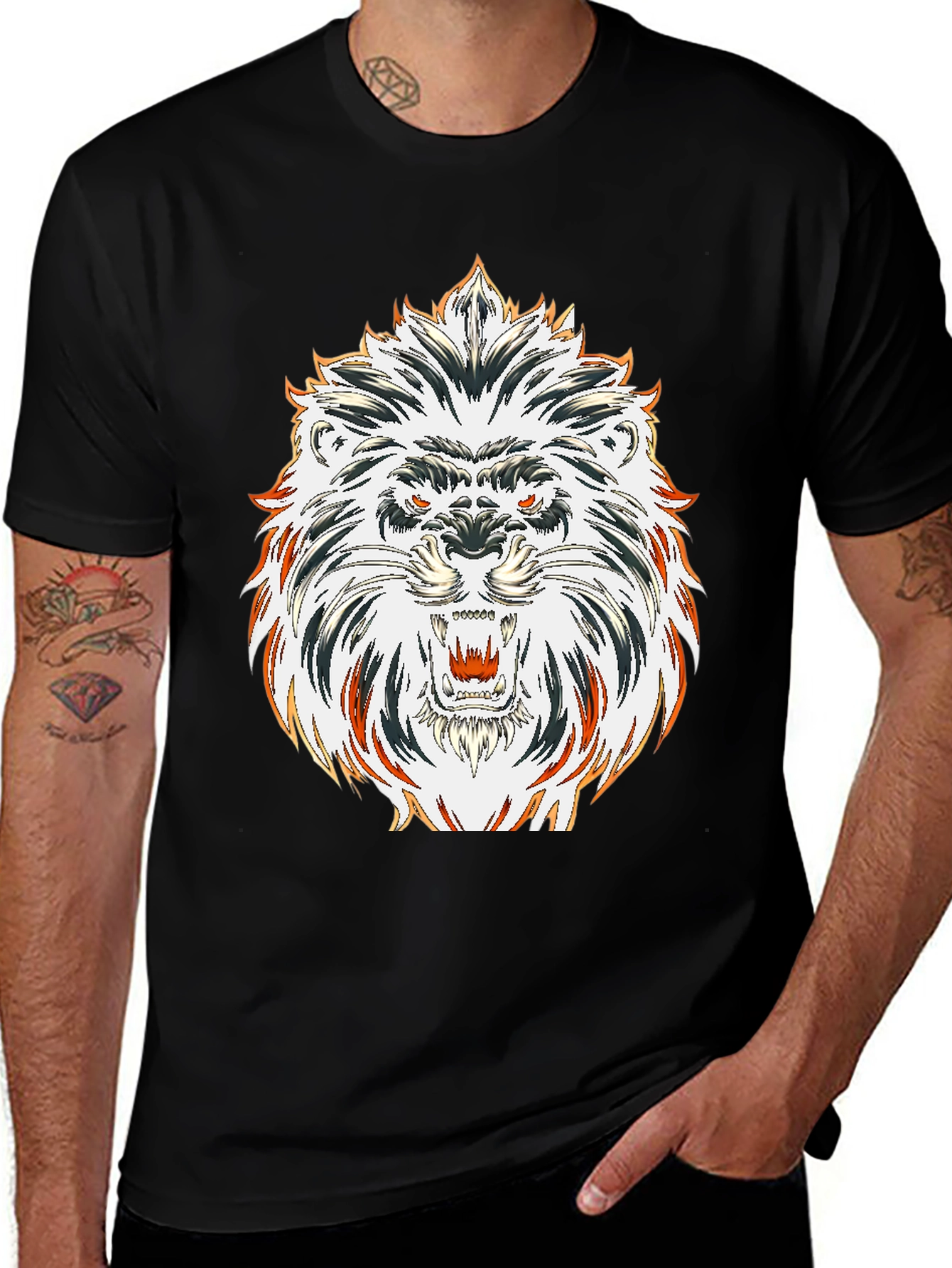 Bold Lion Graphic Tee - Black Cotton