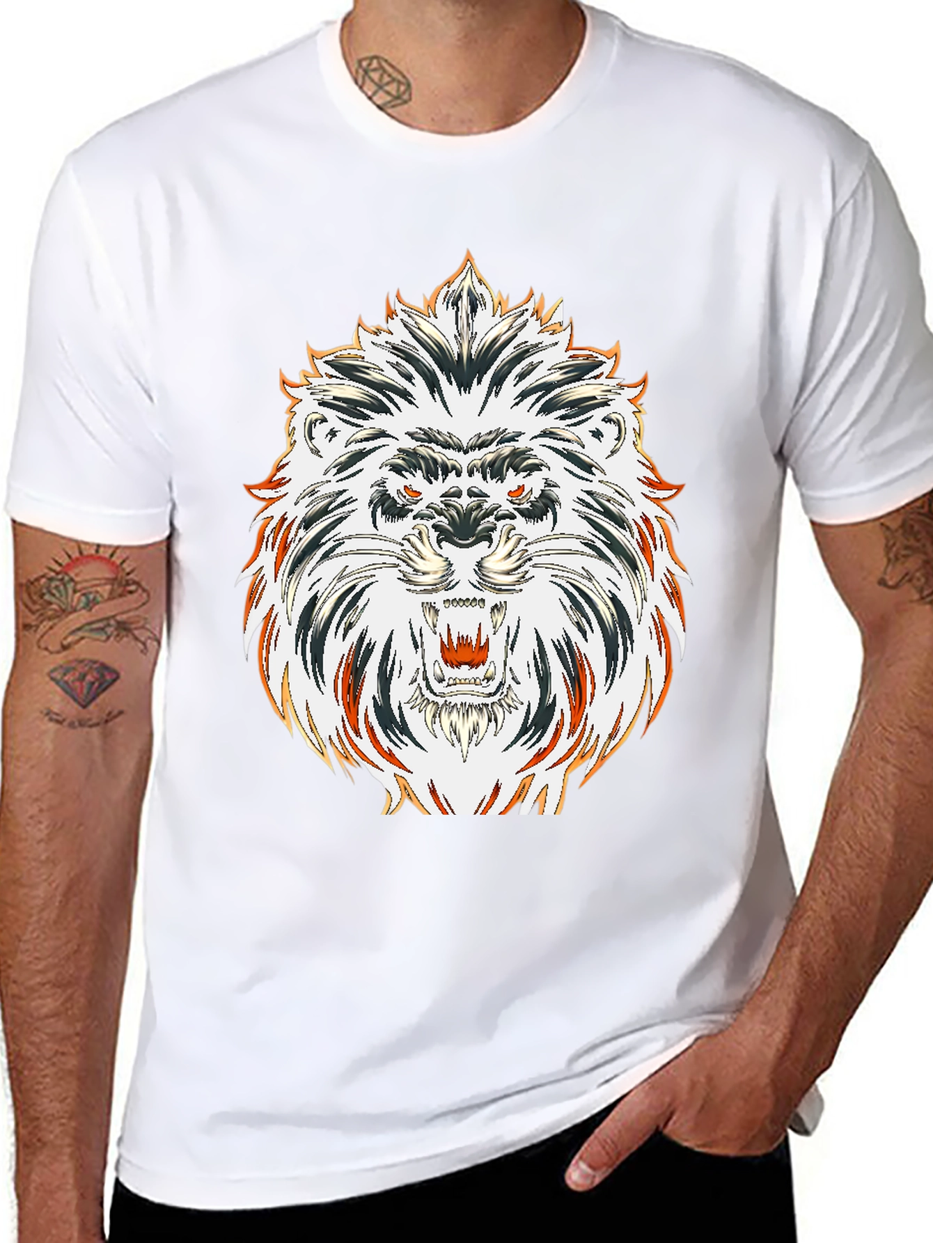 Bold Lion Graphic Tee - Black Cotton