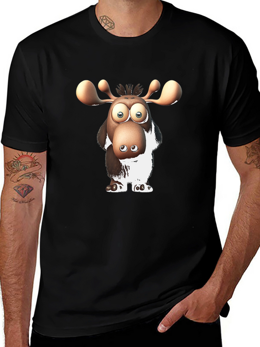 Cartoon Moose Graphic Black T-Shirt