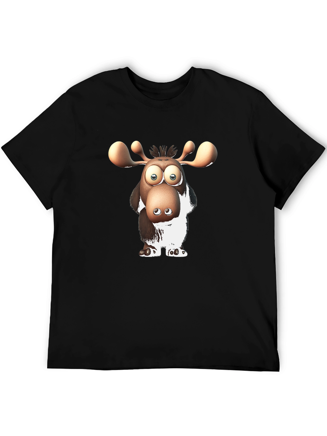 Cartoon Moose Graphic Black T-Shirt