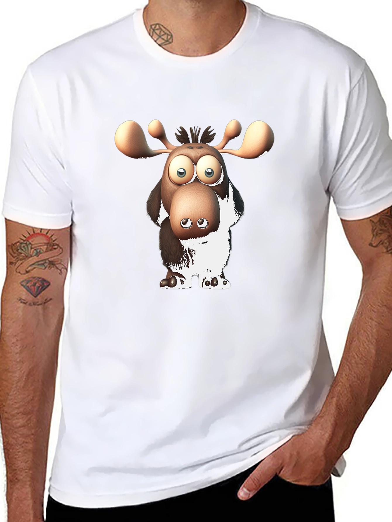 Cartoon Moose Graphic Black T-Shirt