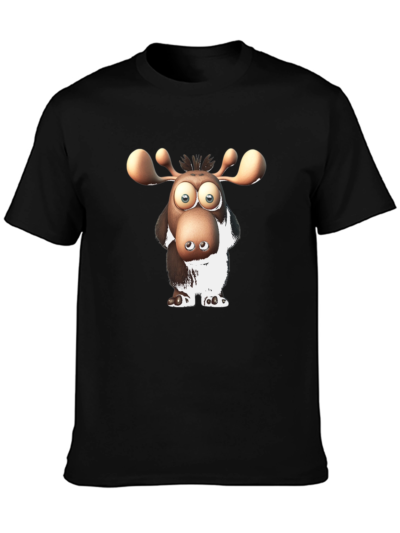 Cartoon Moose Graphic Black T-Shirt