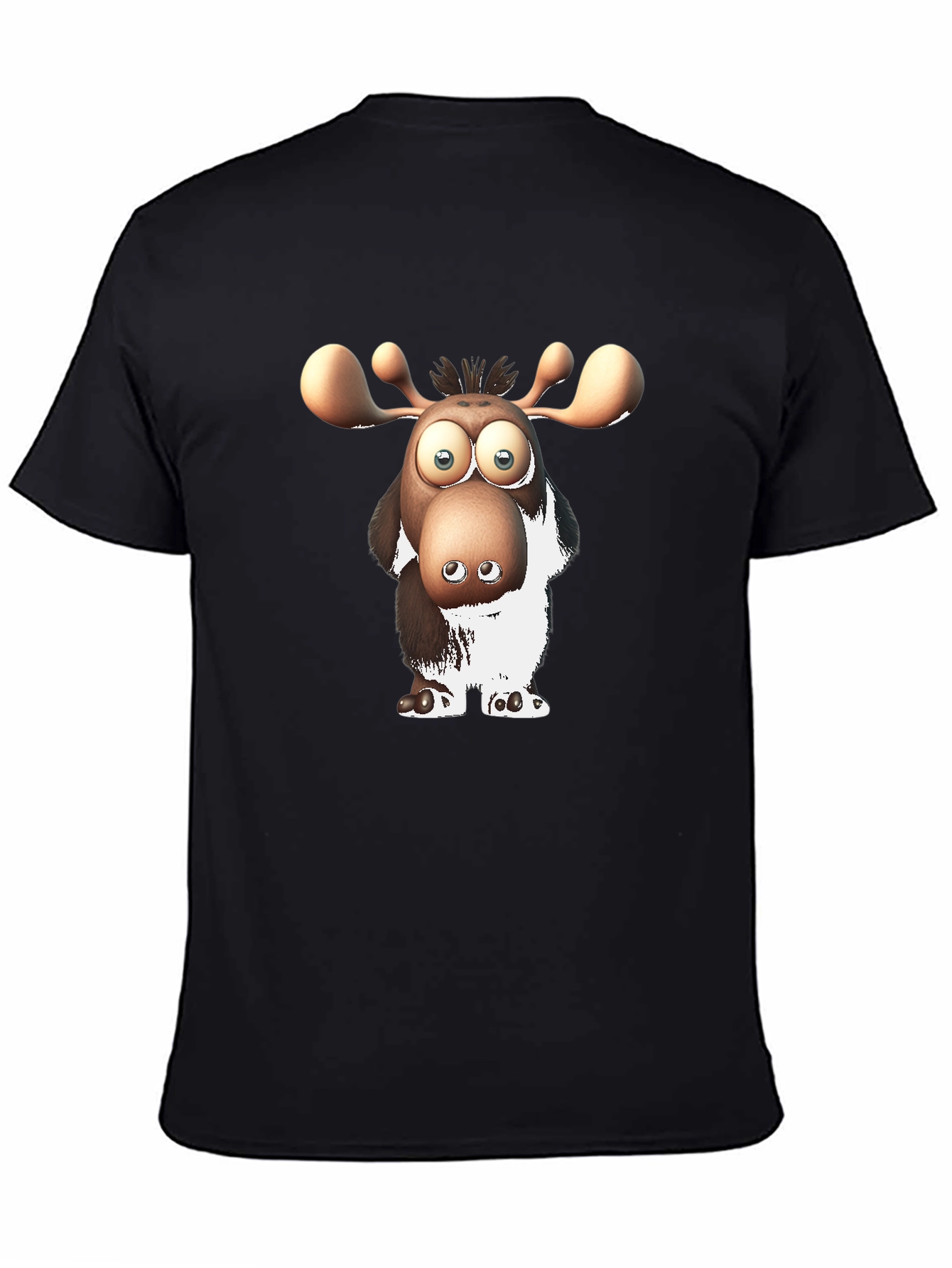Cartoon Moose Graphic Black T-Shirt
