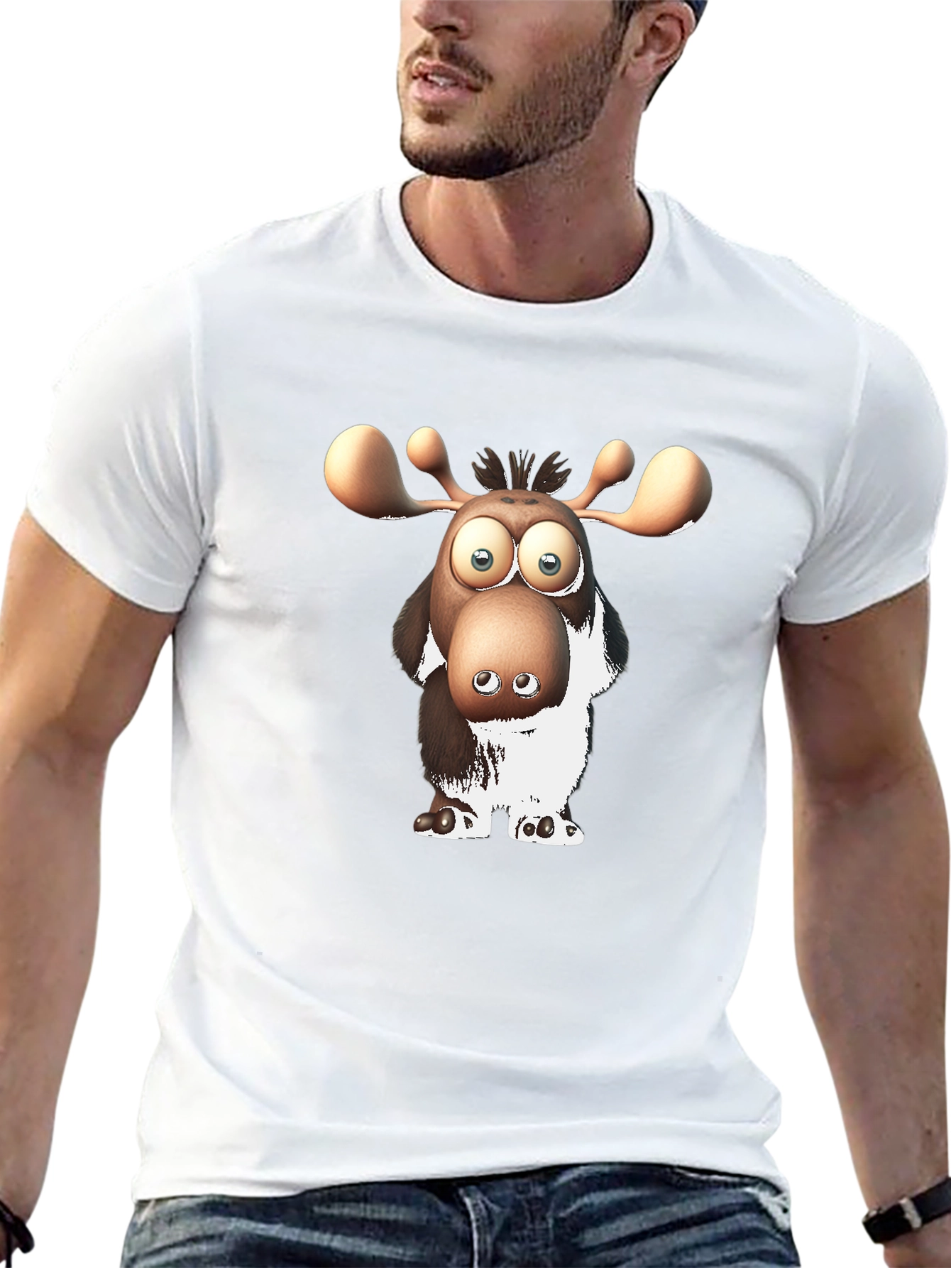 Cartoon Moose Graphic Black T-Shirt