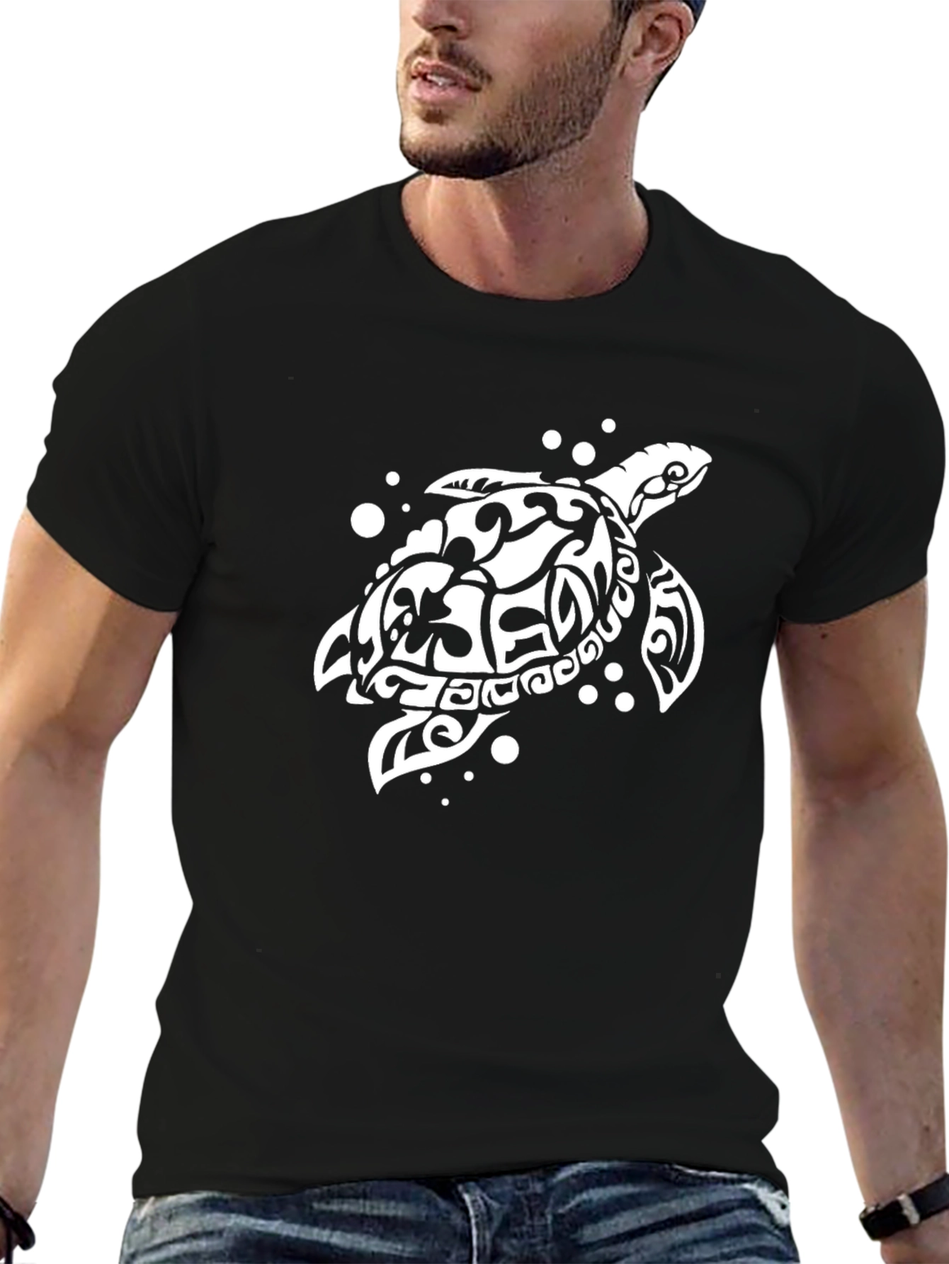 Tribal Sea Turtle Graphic Tee - Black