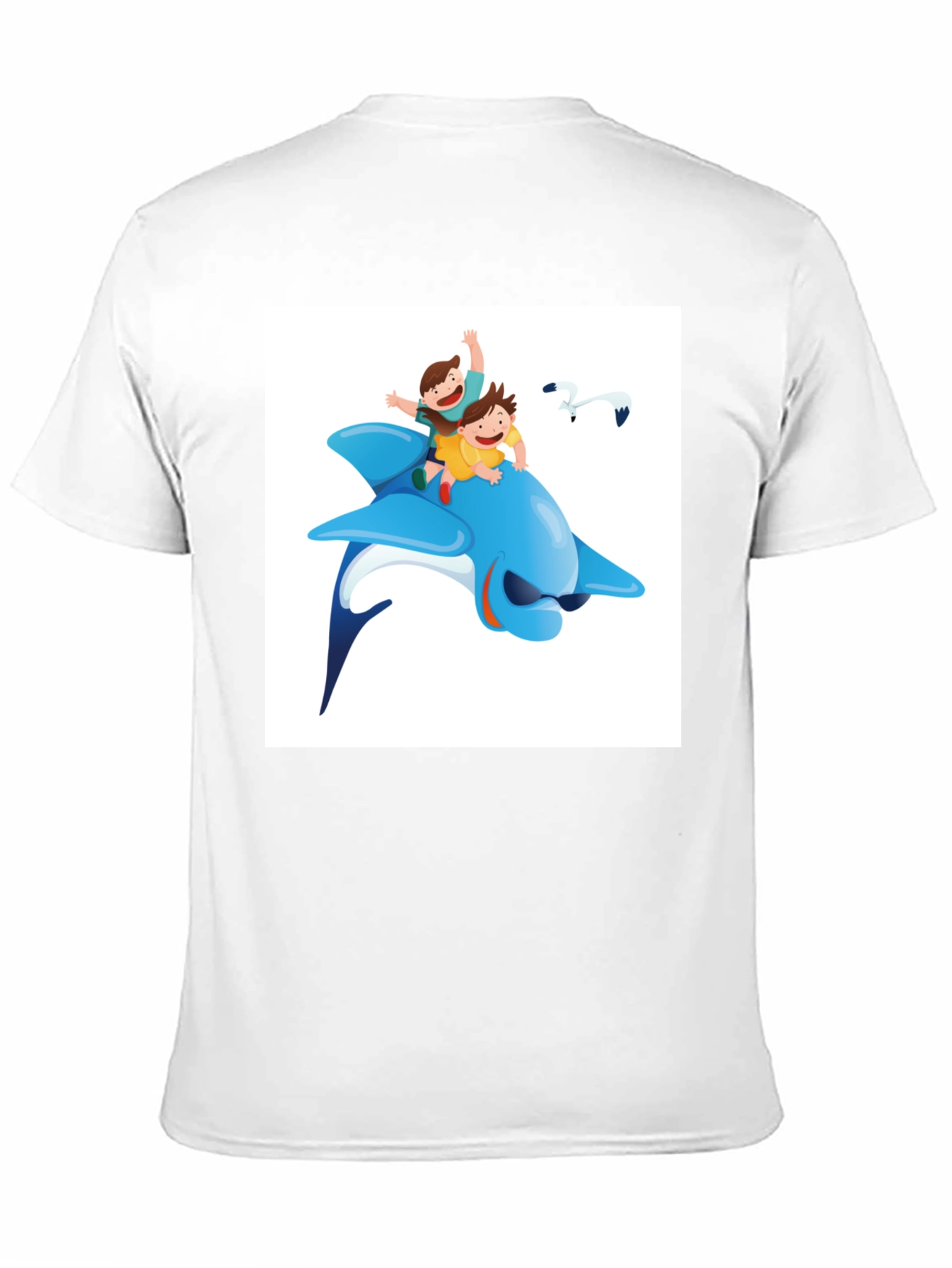 Cartoon Dolphin Ride Black T-Shirt