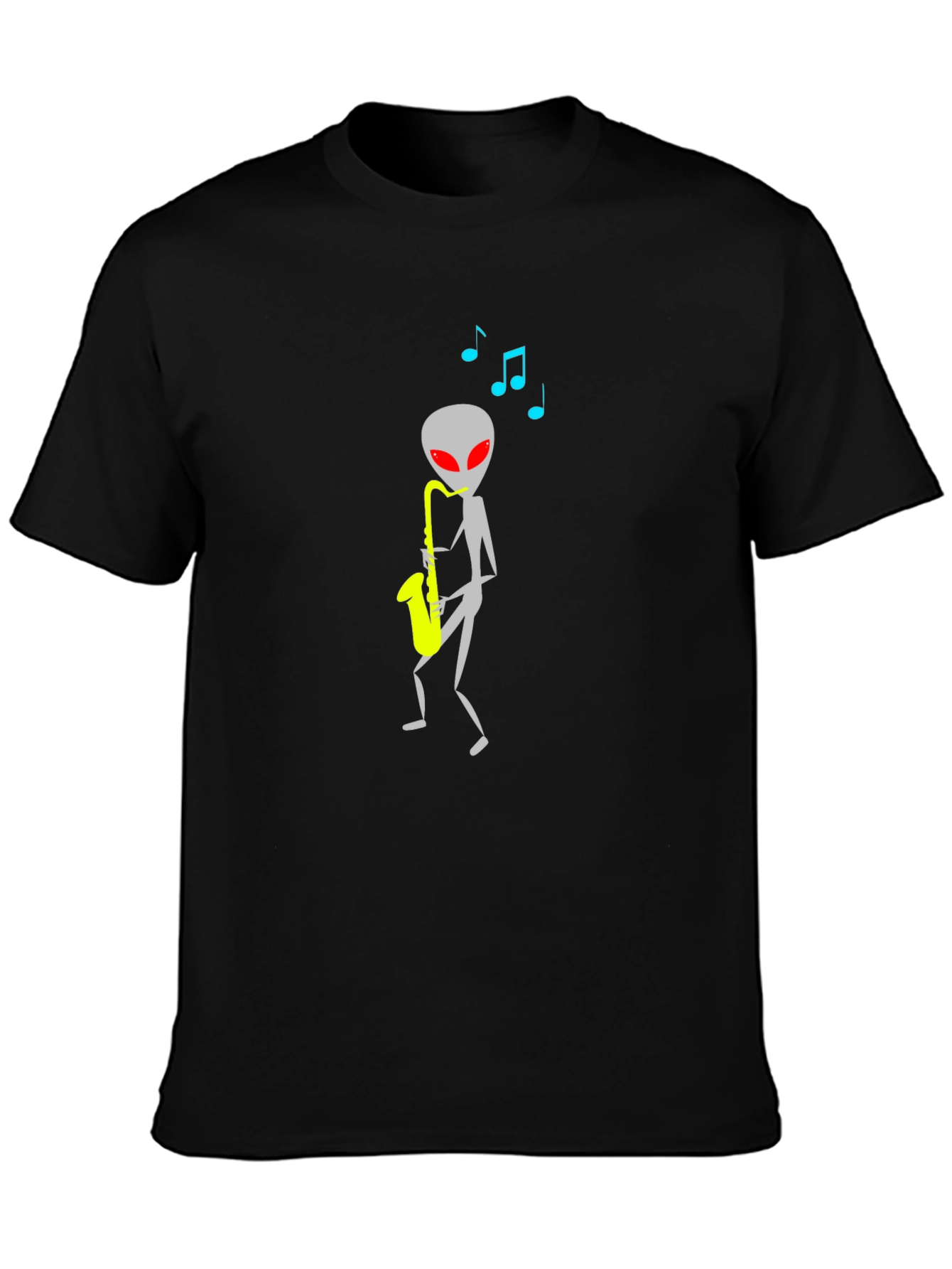 Alien Sax Player Black Graphic Tee