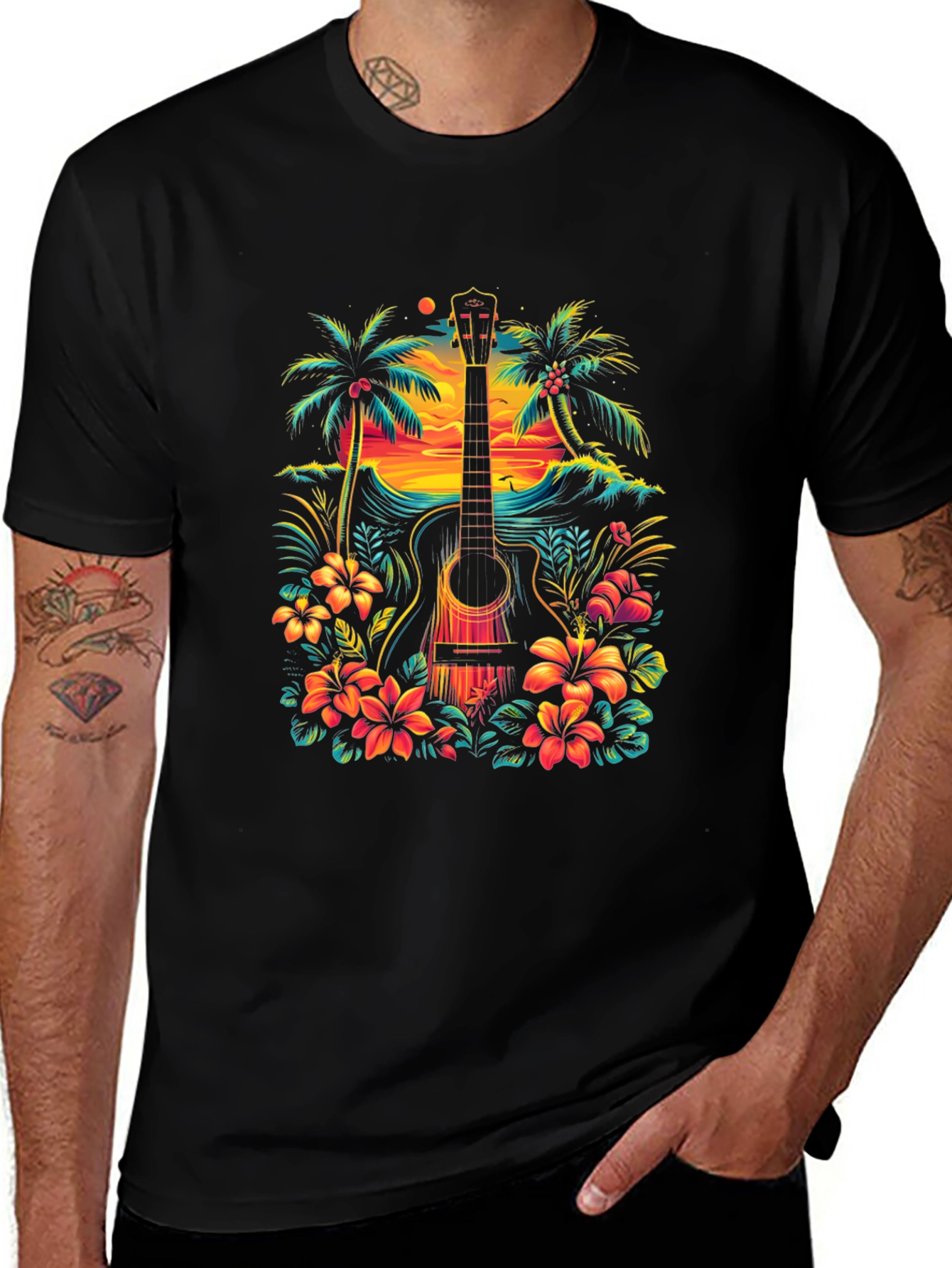 Tropical Guitar Graphic Tee - Island Vibes T-Shirt