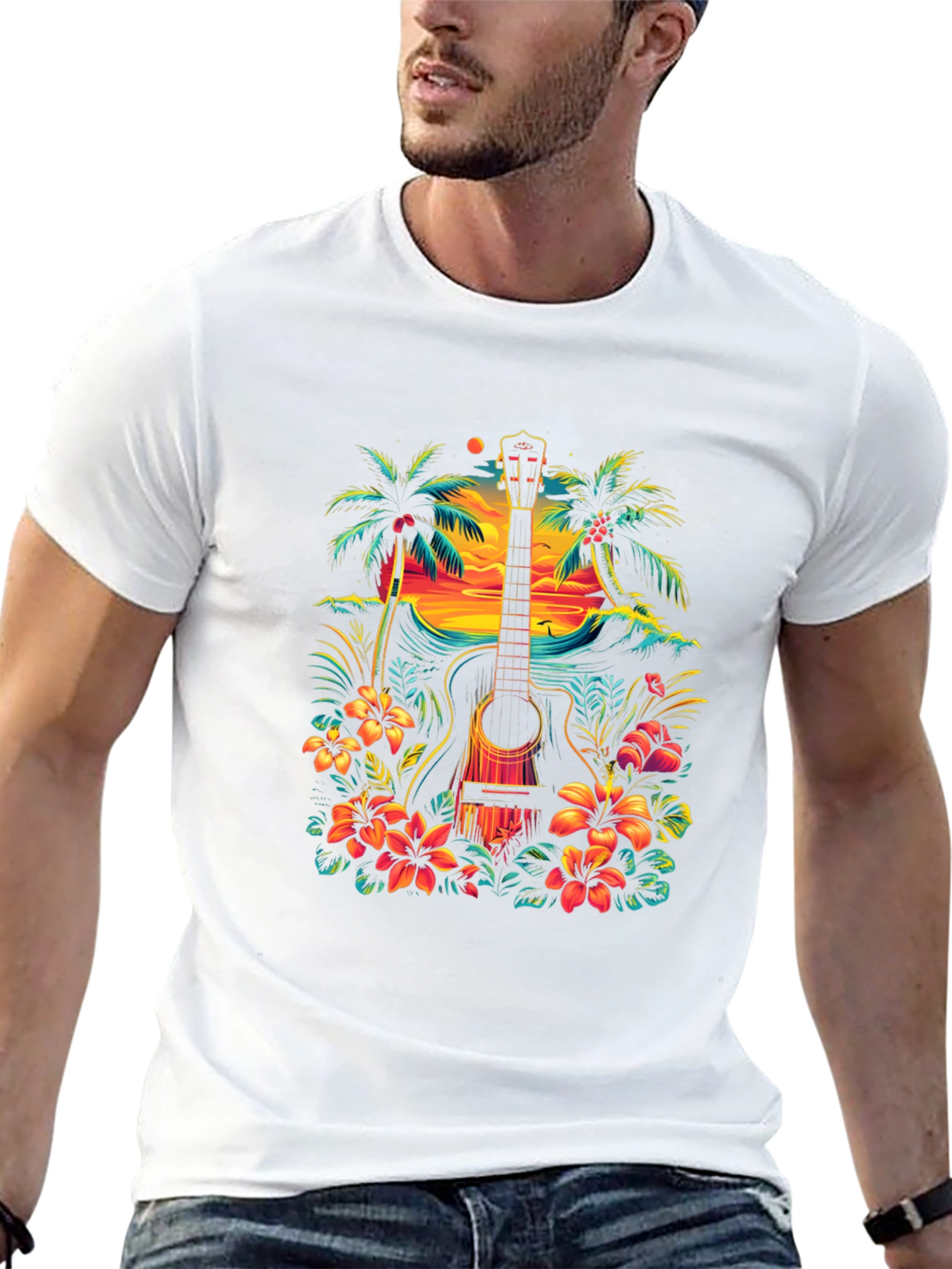 Tropical Guitar Graphic Tee - Island Vibes T-Shirt