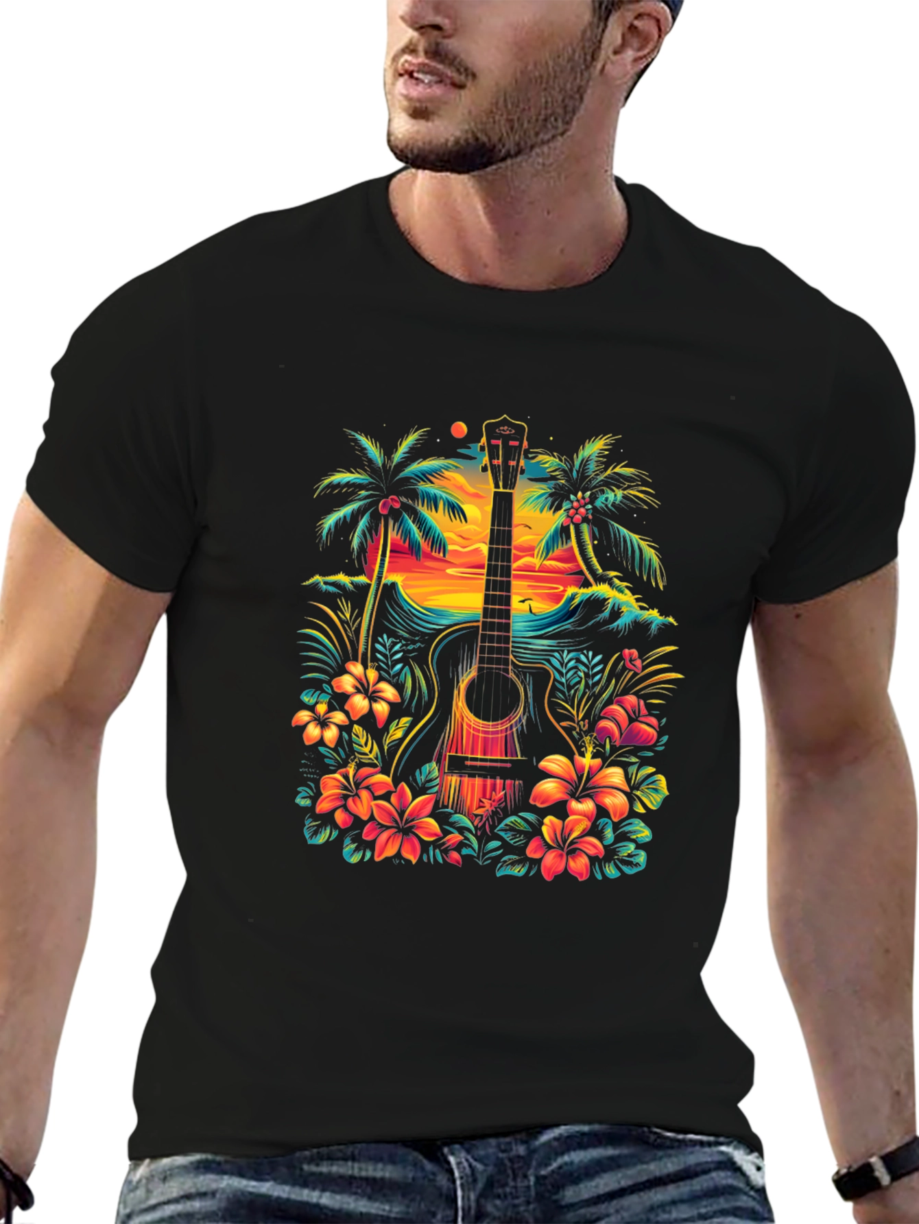 Tropical Guitar Graphic Tee - Island Vibes T-Shirt