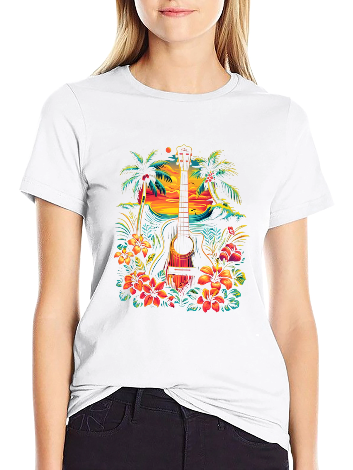 Tropical Guitar Graphic Tee - Island Vibes T-Shirt