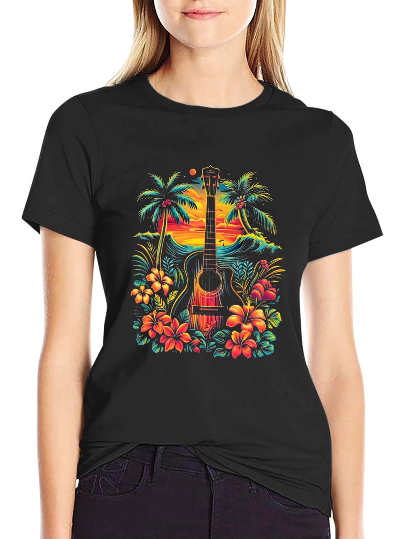 Tropical Guitar Graphic Tee - Island Vibes T-Shirt
