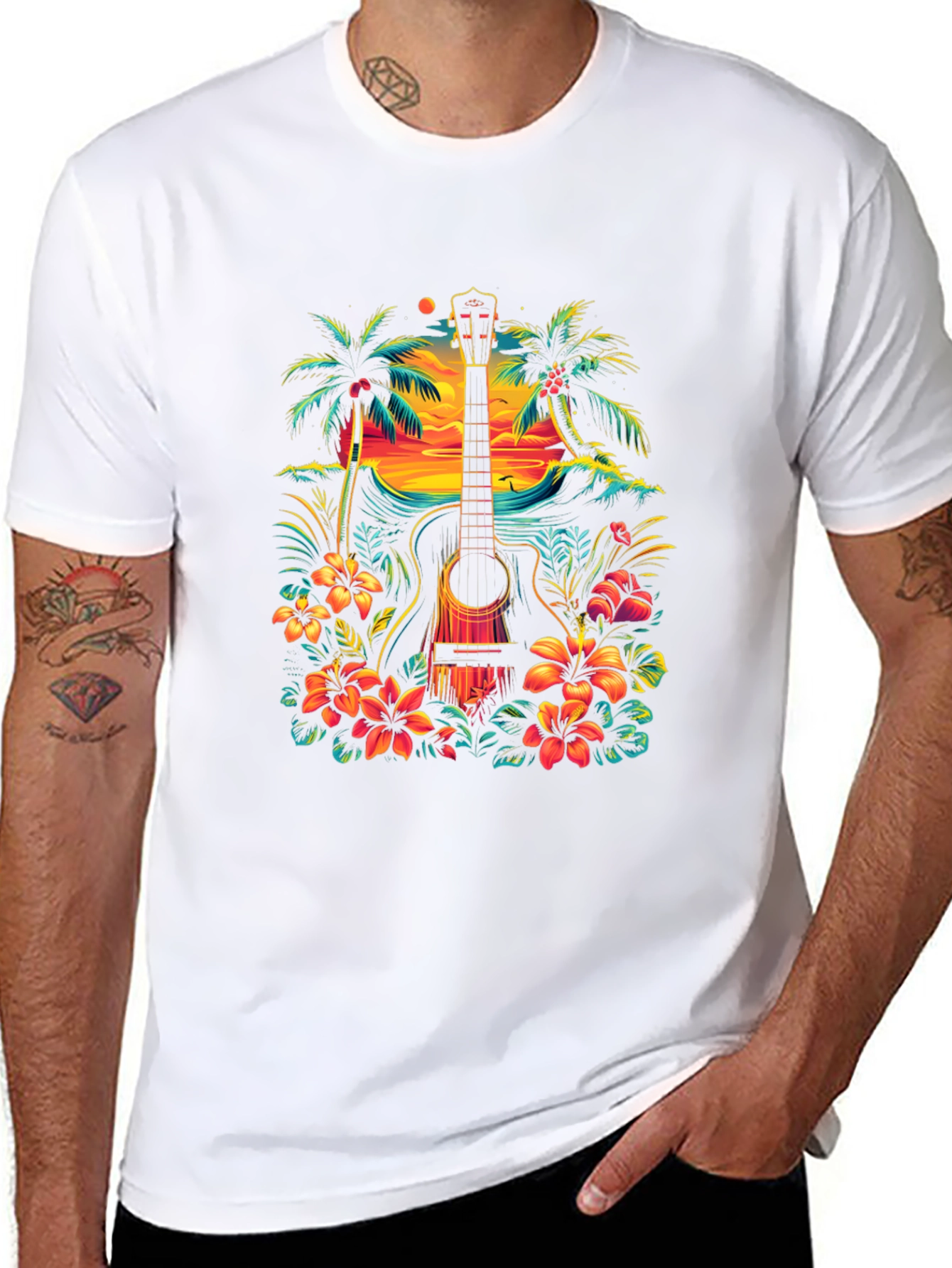 Tropical Guitar Graphic Tee - Island Vibes T-Shirt