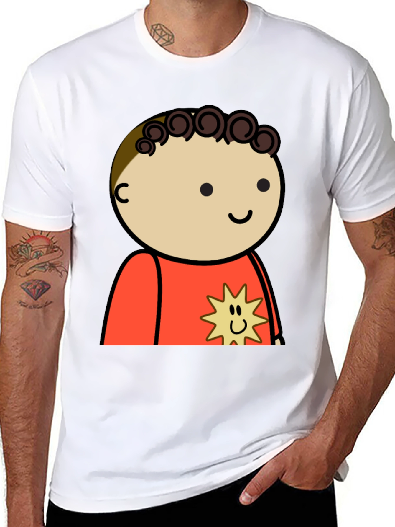 Cartoon Character Print Black T-Shirt