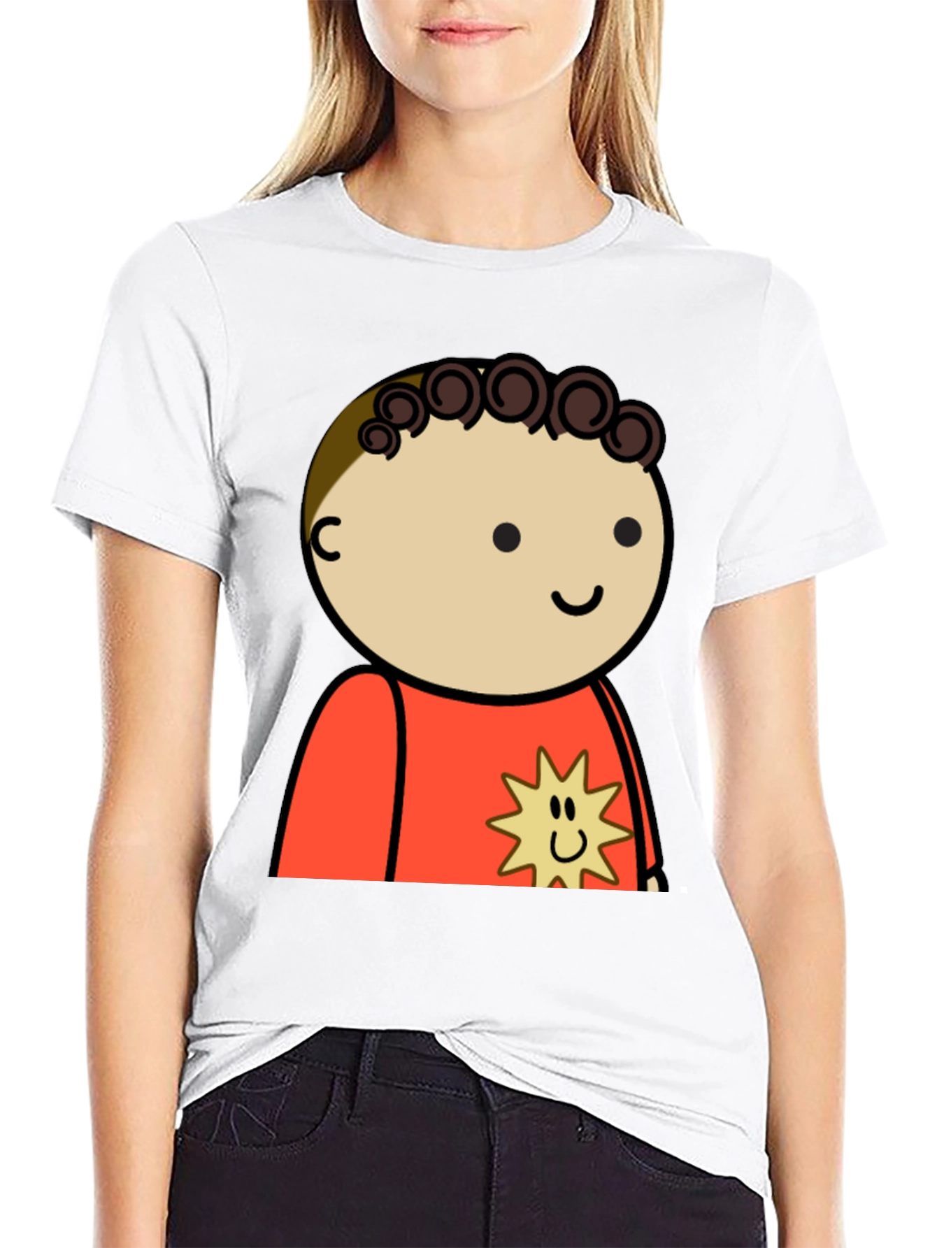 Cartoon Character Print Black T-Shirt