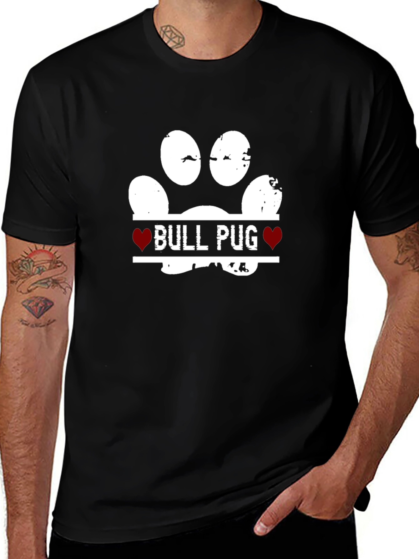Bull Pug Paw Print T-Shirt