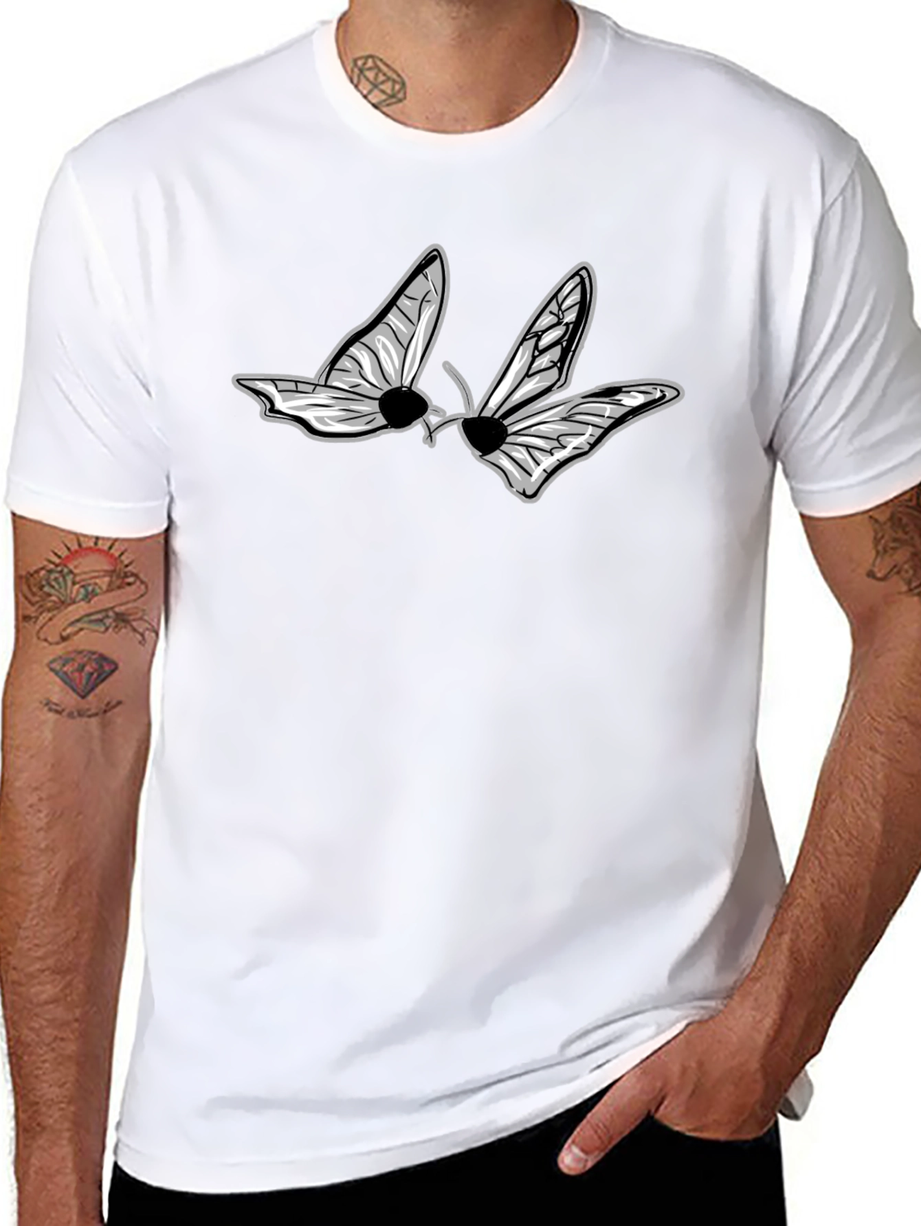 Black Graphic Tee - Butterfly Design