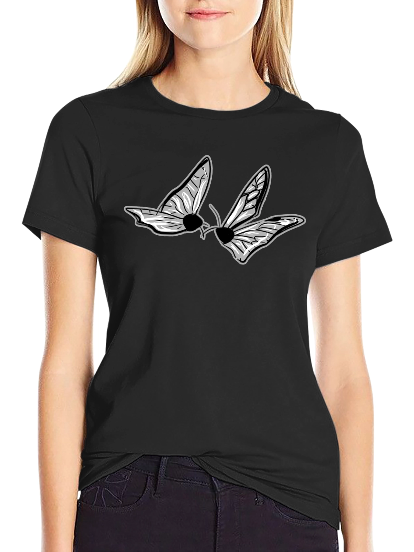 Black Graphic Tee - Butterfly Design