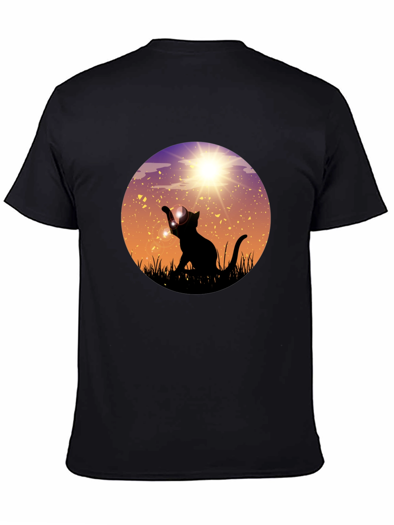 Sunset Cat Graphic Tee - Black Cotton Blend