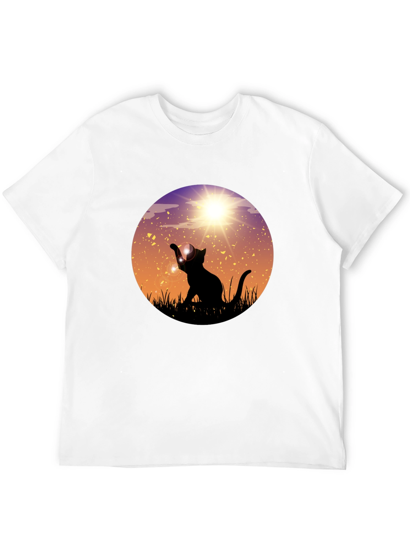 Sunset Cat Graphic Tee - Black Cotton Blend