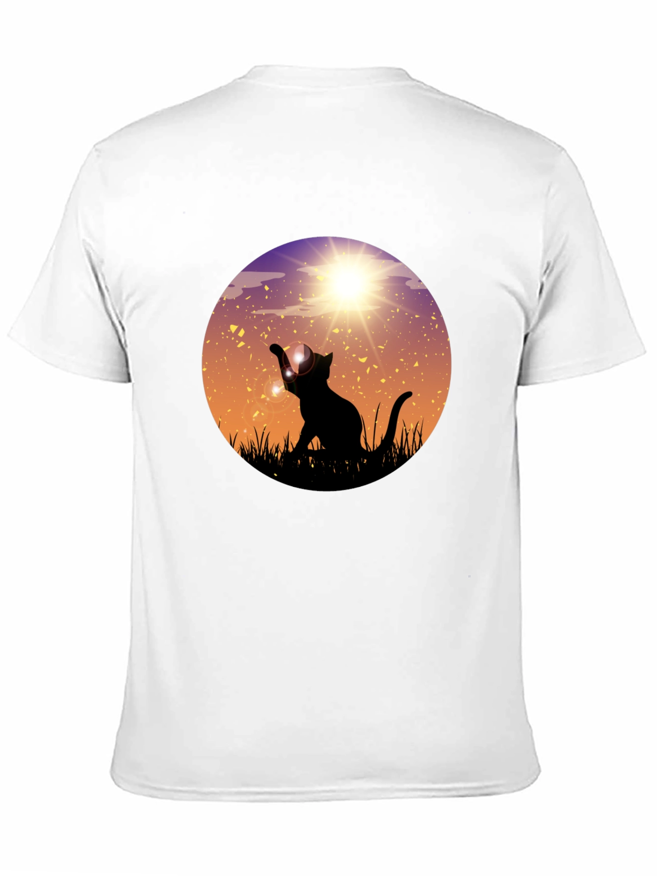 Sunset Cat Graphic Tee - Black Cotton Blend