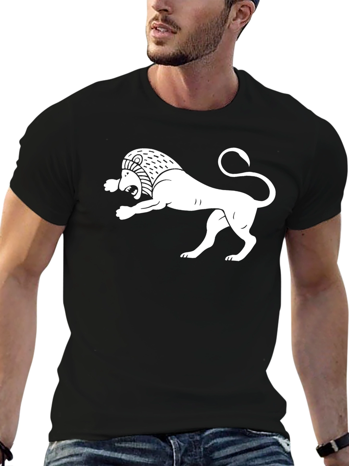 Black T-Shirt with White Armenian Lion Design