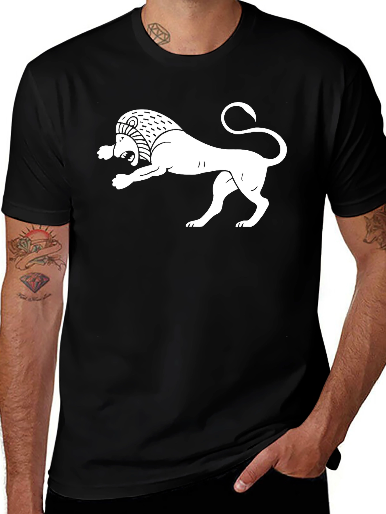 Black T-Shirt with White Armenian Lion Design