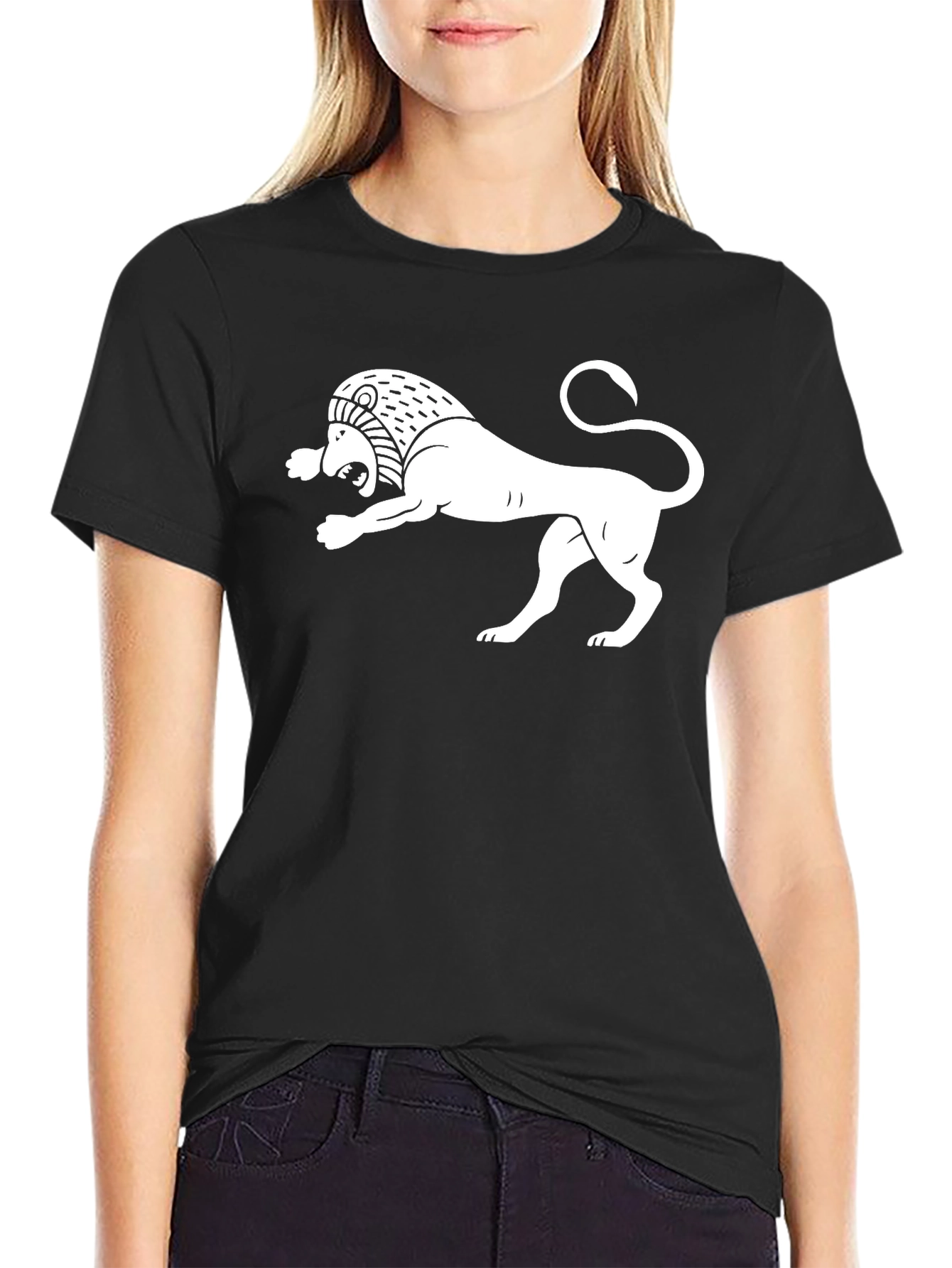 Black T-Shirt with White Armenian Lion Design