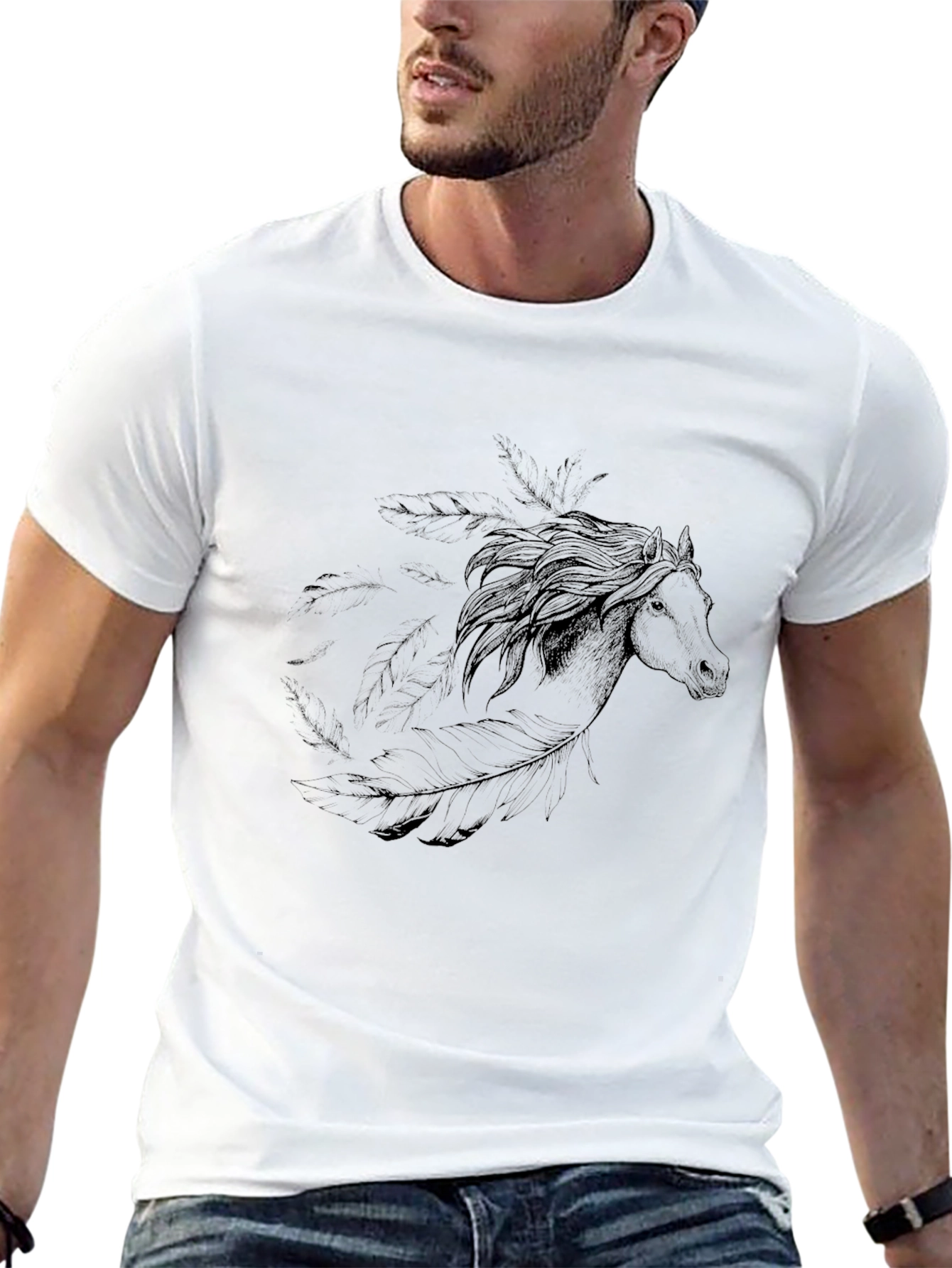 Black Horse Graphic Tee - Mens Casual Style