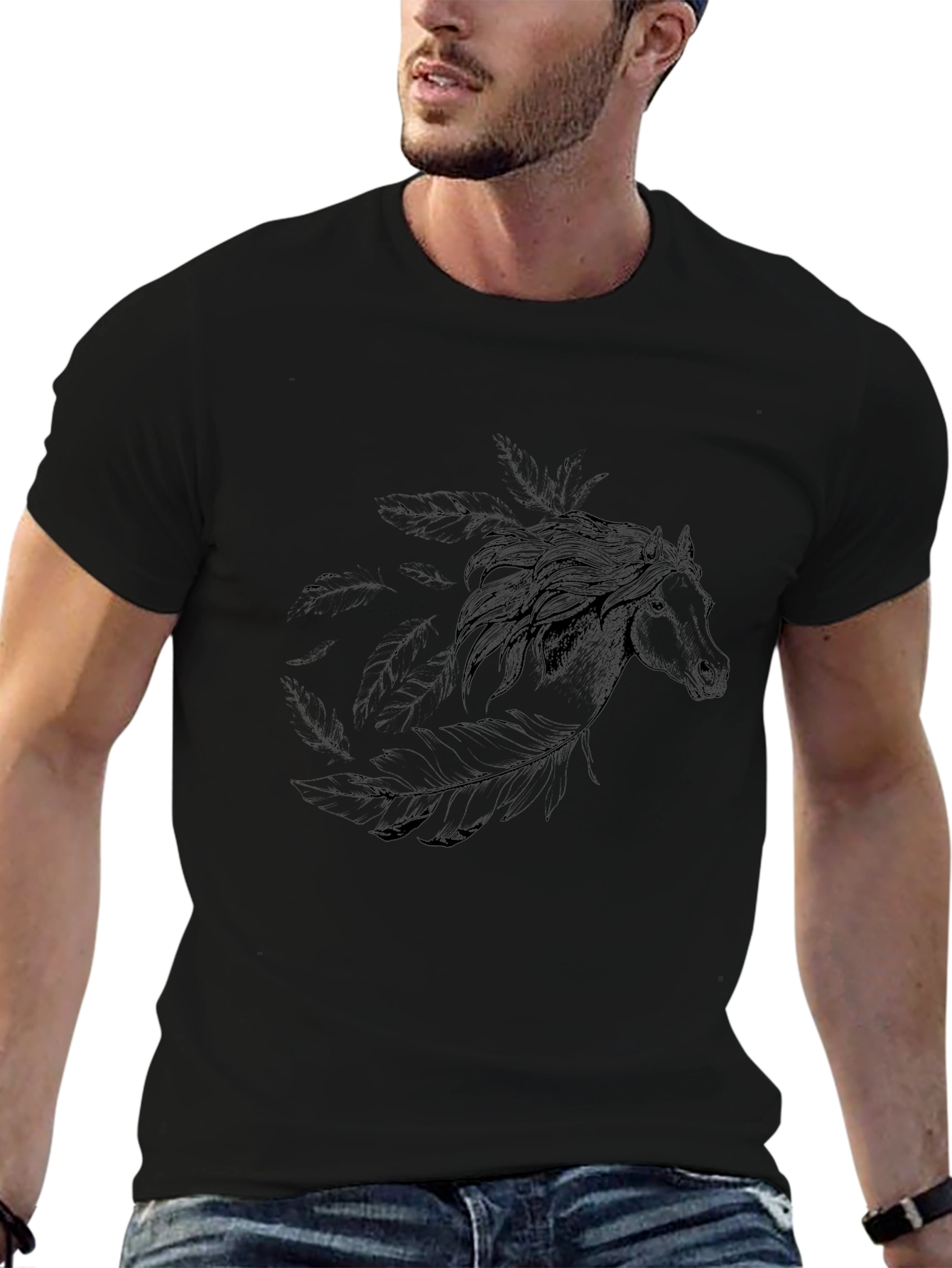 Black Horse Graphic Tee - Mens Casual Style