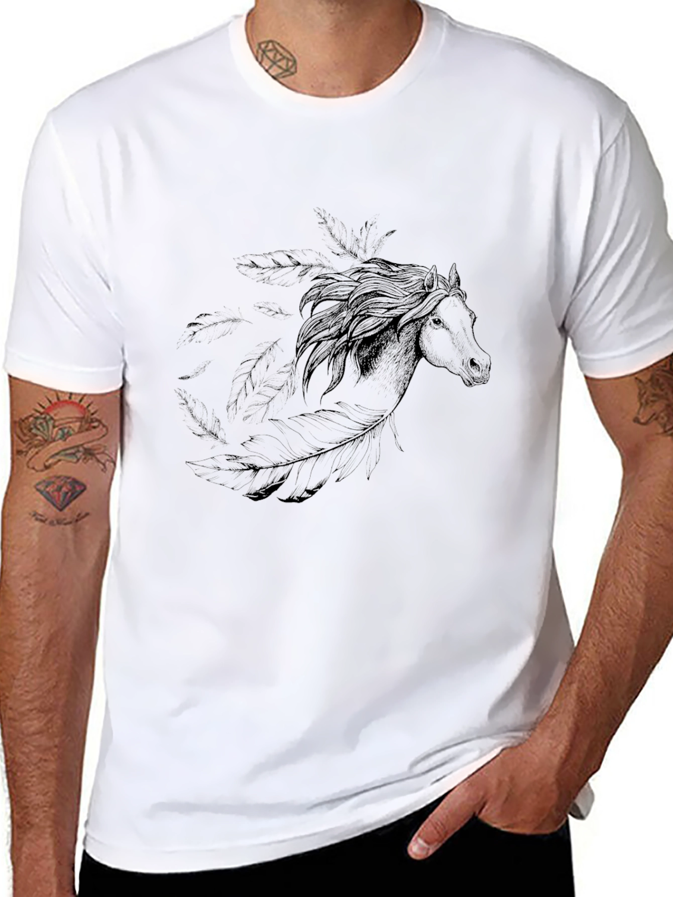 Black Horse Graphic Tee - Mens Casual Style