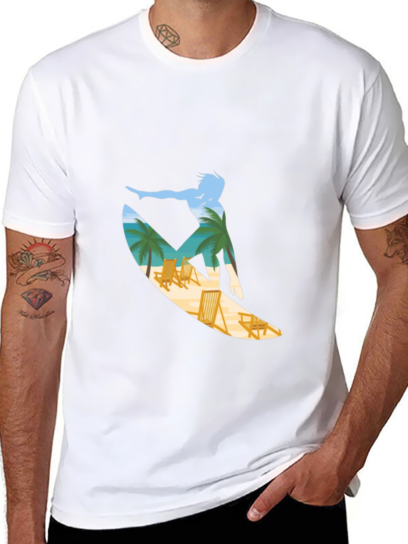 Surfer Beach Scene Graphic T-Shirt