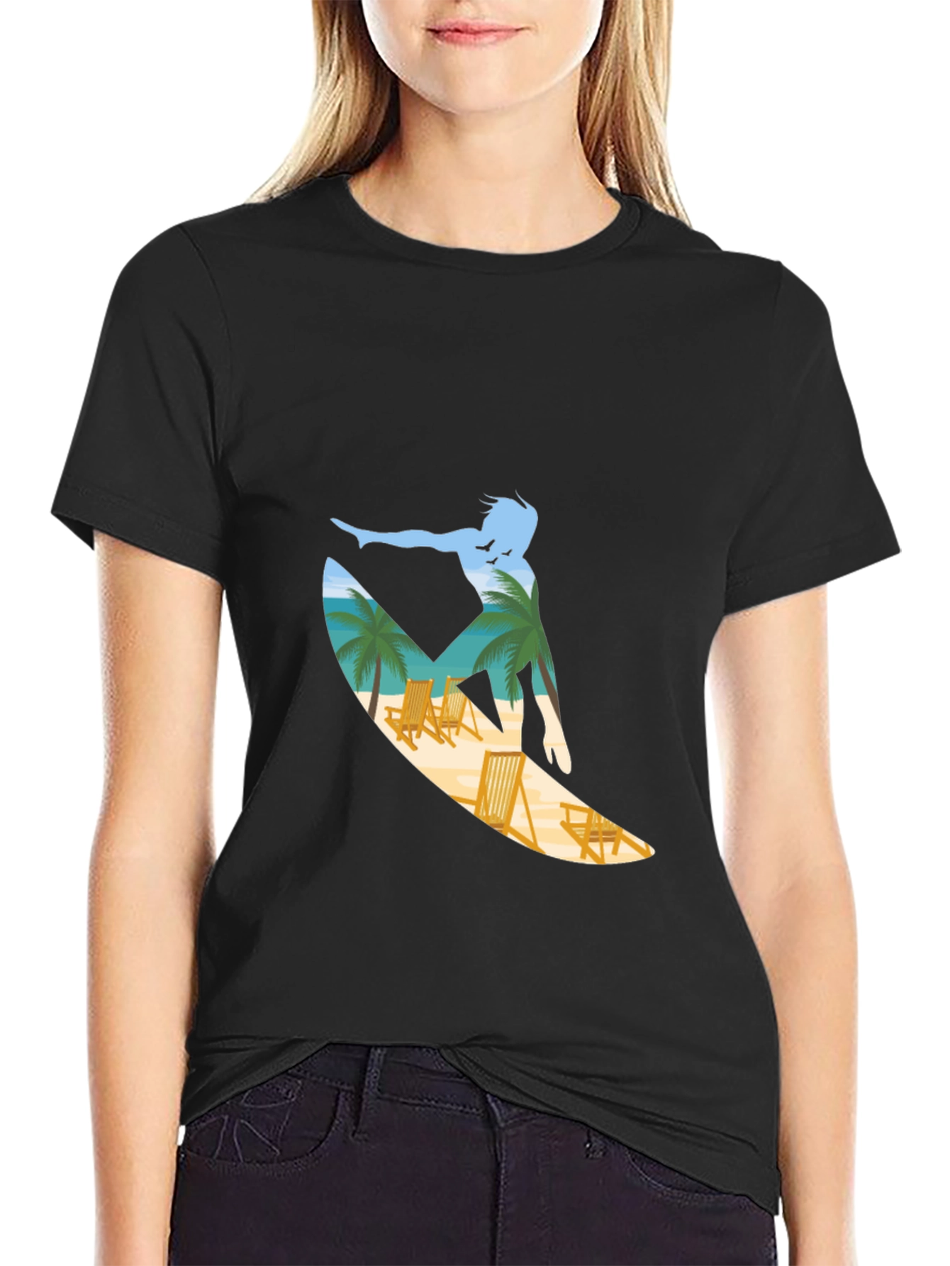 Surfer Beach Scene Graphic T-Shirt